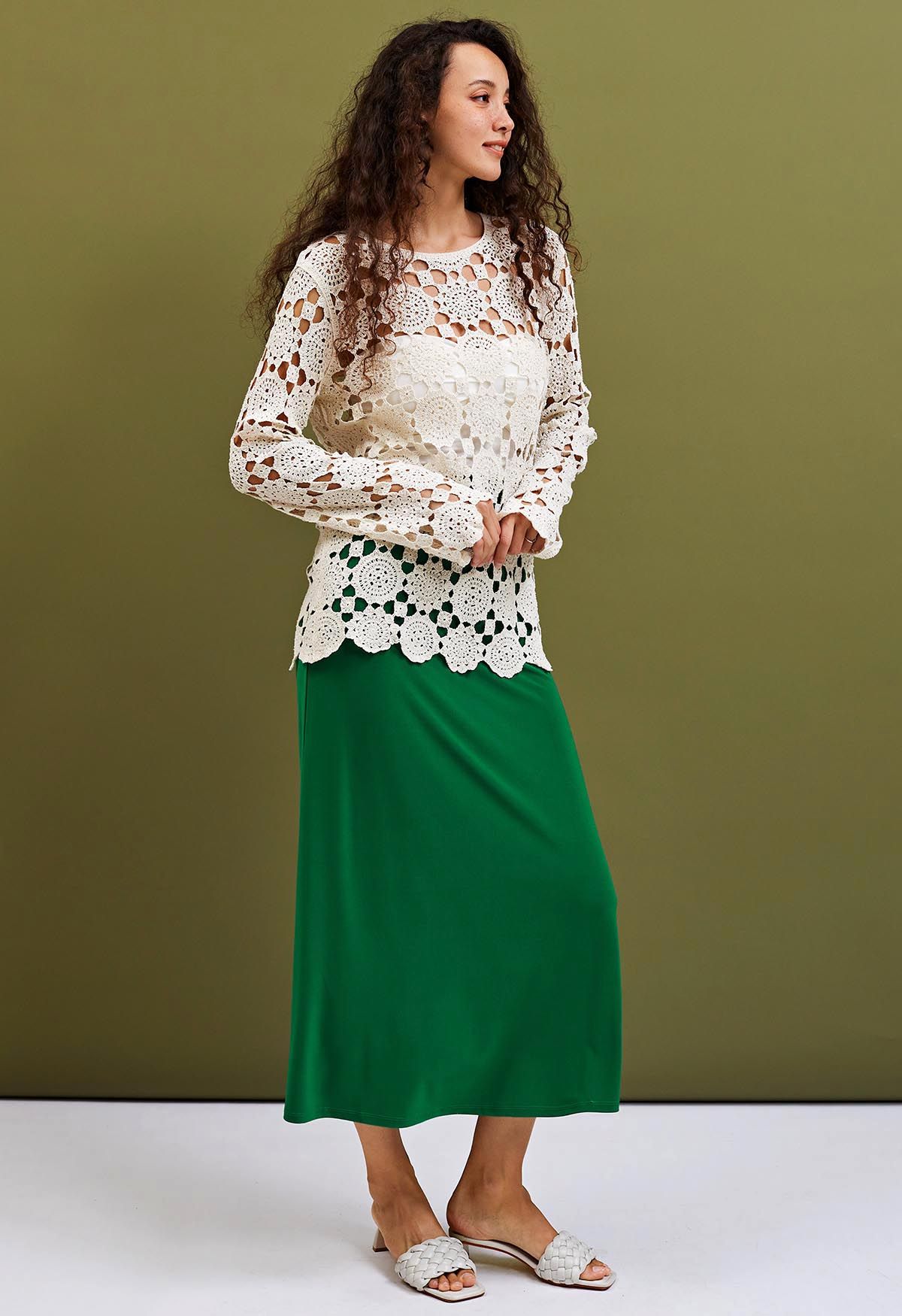 Solid Color Comfy Maxi Skirt in Green