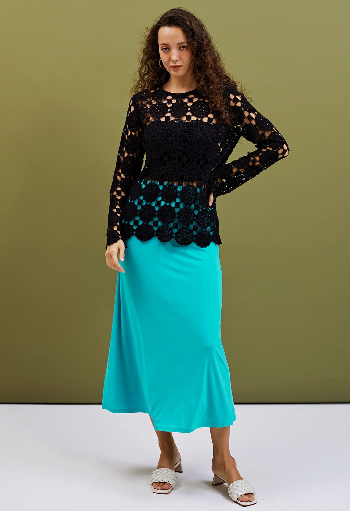 Solid Color Comfy Maxi Skirt in Blue