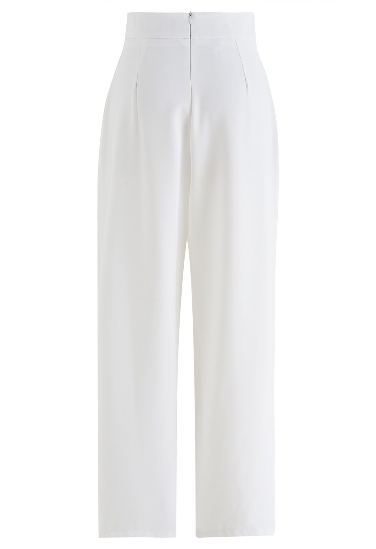 Golden Button Cross Waist Straight-Leg Pants in White