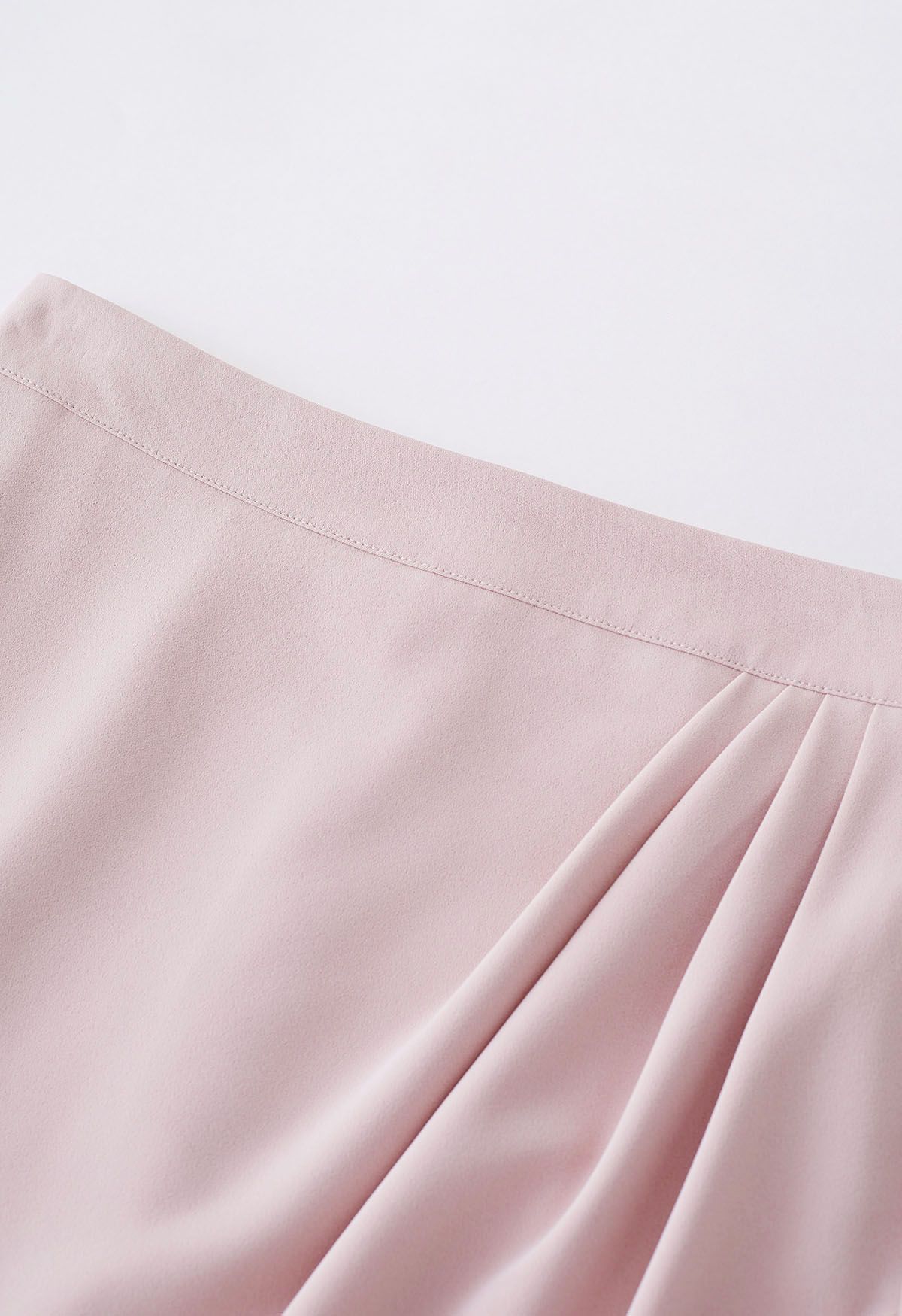 Side Pleated Tulip Midi Skirt in Pink
