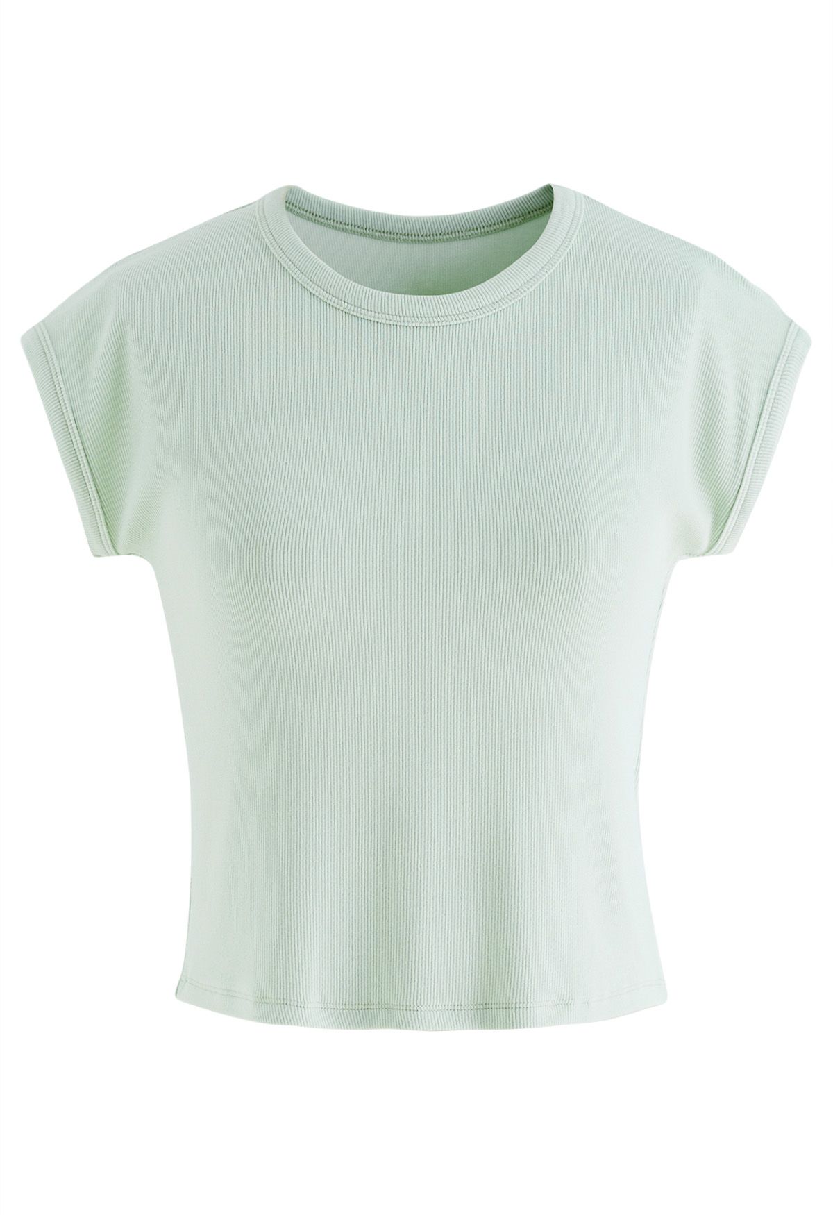 Elegant Crew Neck Cotton Crop Top in Mint