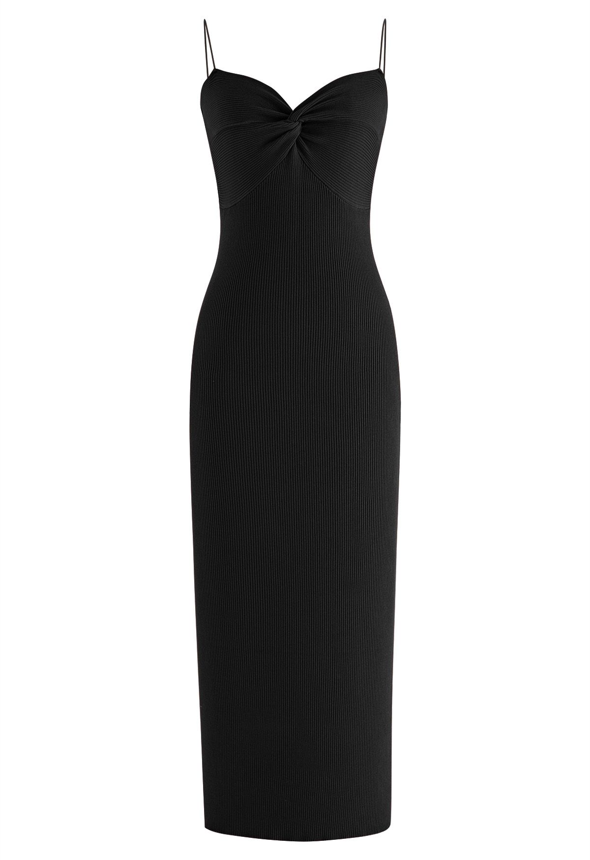 Twist Front Bodycon Knit Cami Dress in Black