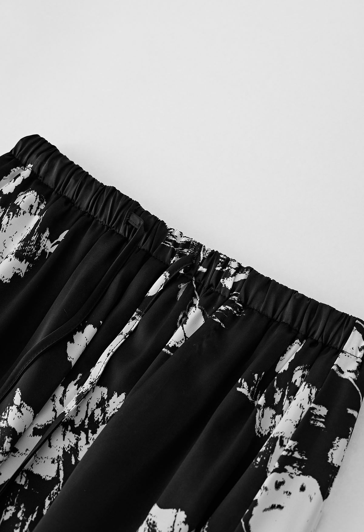 Elastic Drawstring Waist Floral Satin Maxi Skirt