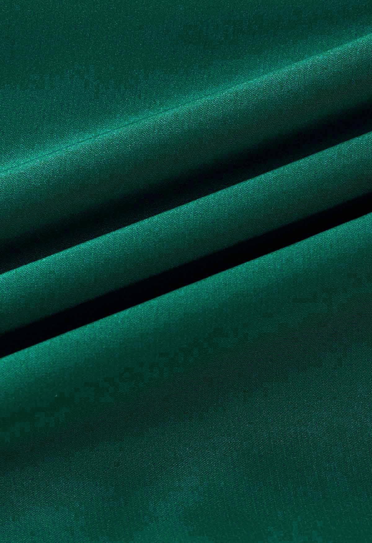 Satin Asymmetric Ruched Neckline Sleeveless Playsuit in Dark Green