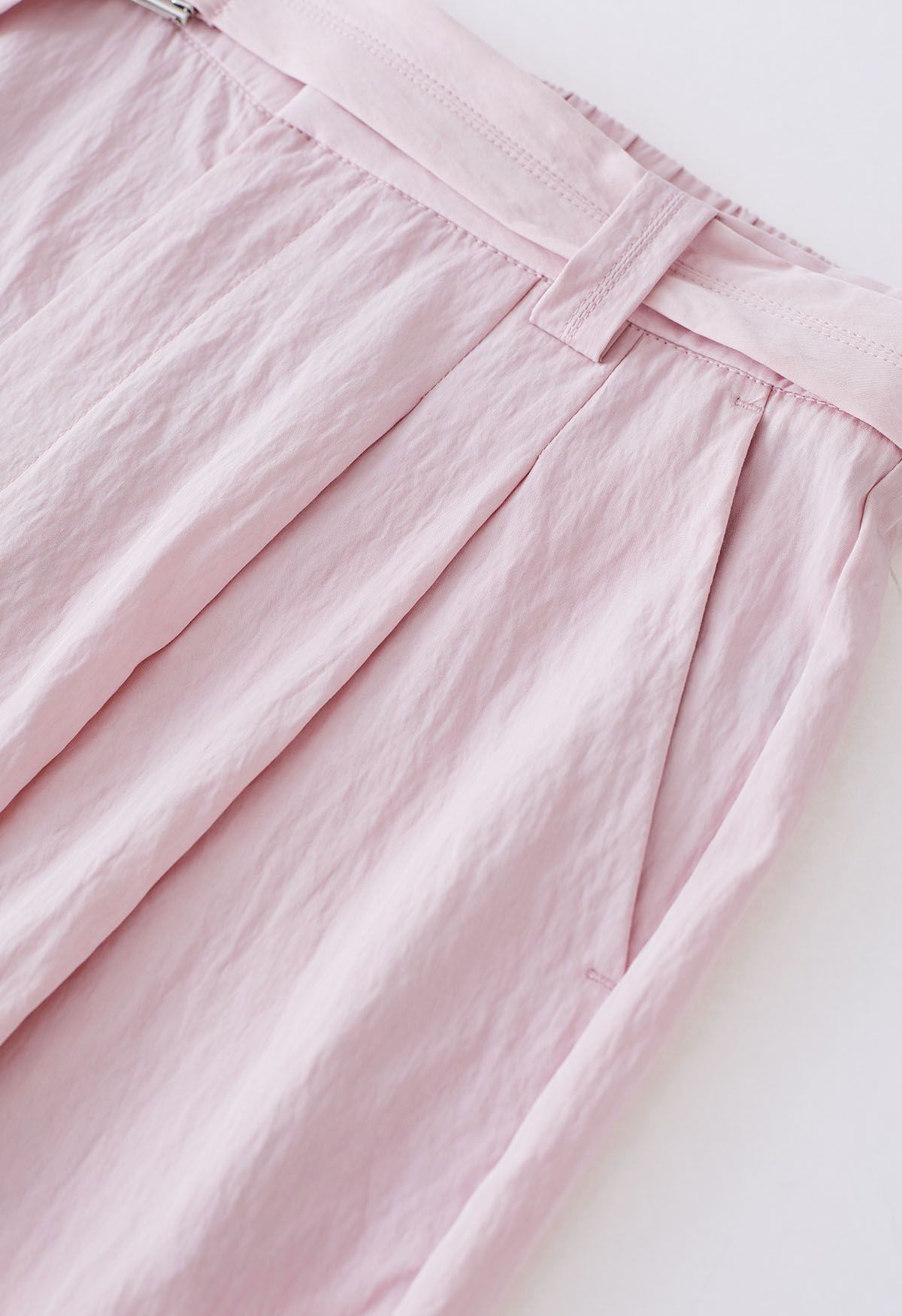 Drape Belt Side Pocket Straight-Leg Pants in Pink