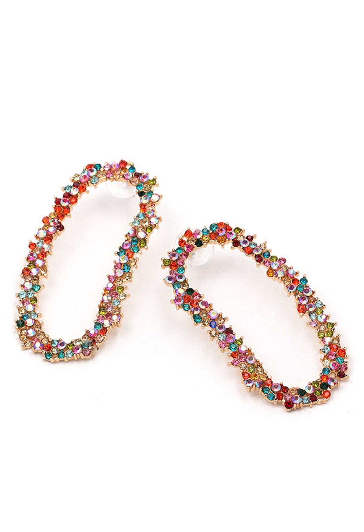 Full Rhinestone Oblong Earrings in Multicolor
