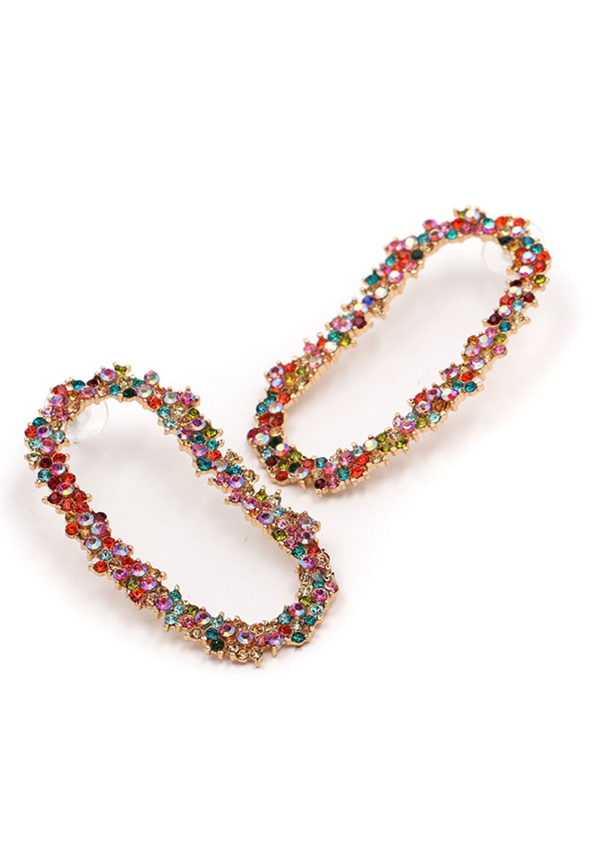 Full Rhinestone Oblong Earrings in Multicolor