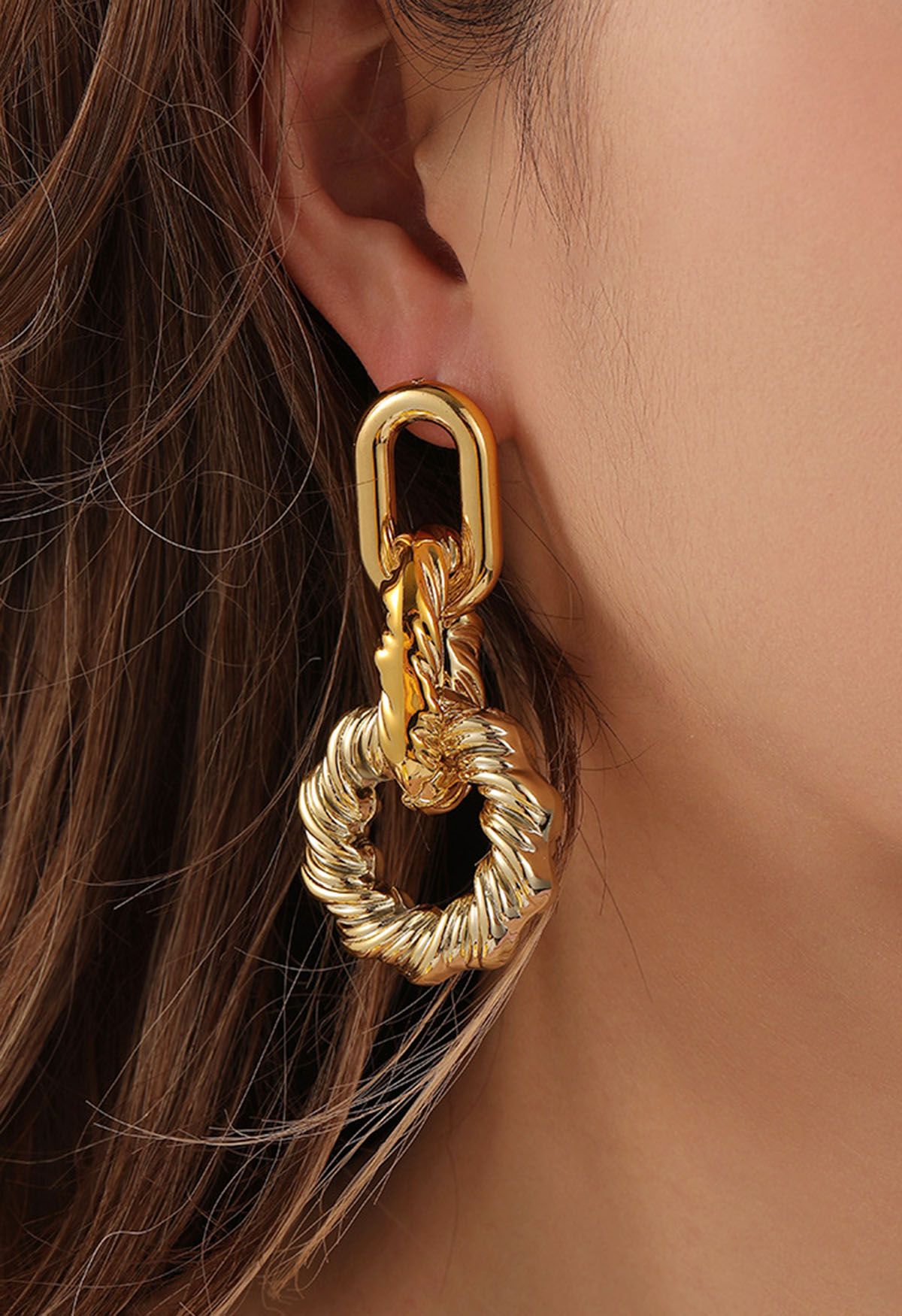 Golden Twisted Interlocking Earrings