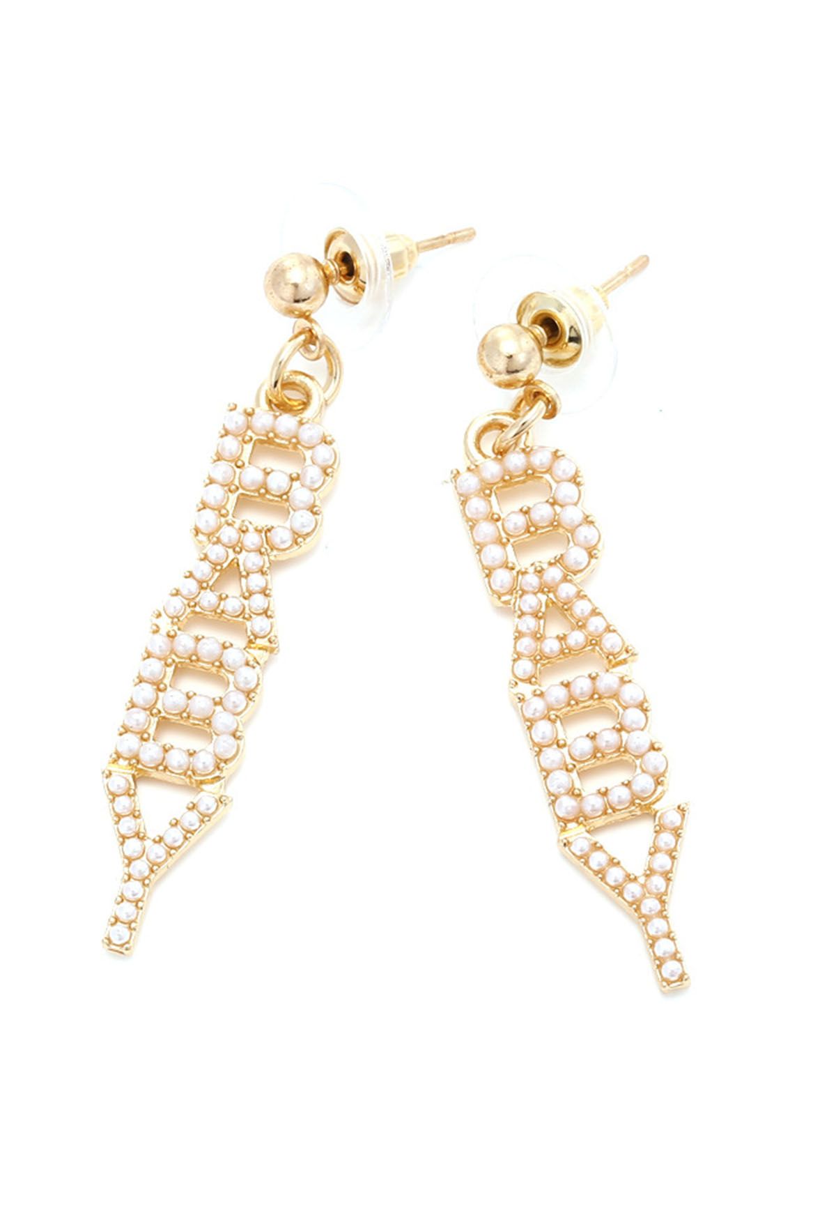 BABY Letters Pearly Drop Earrings in Ivory