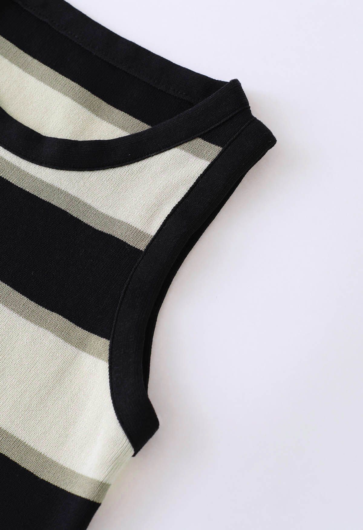 Black Striped Knit Tank Top