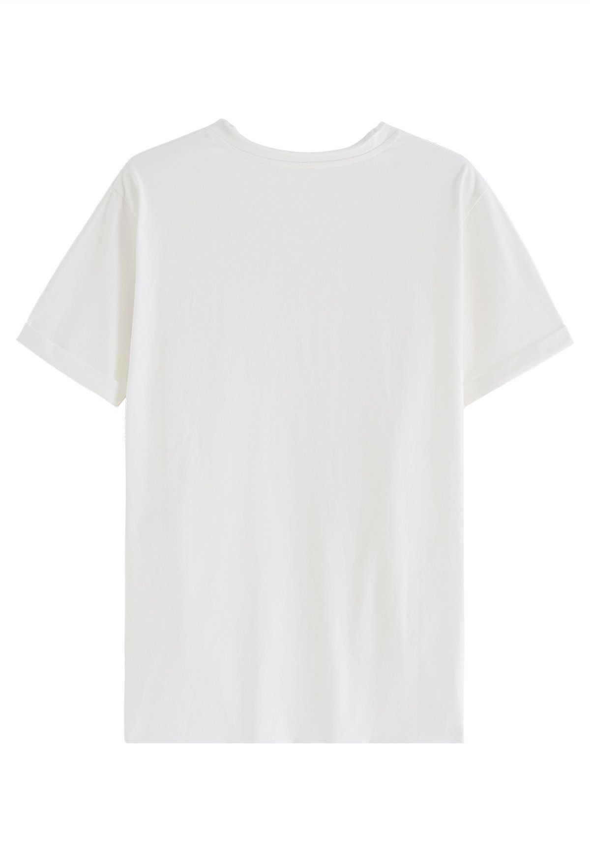 V-Neck Patch Pocket Raw-Cut T-Shirt in White