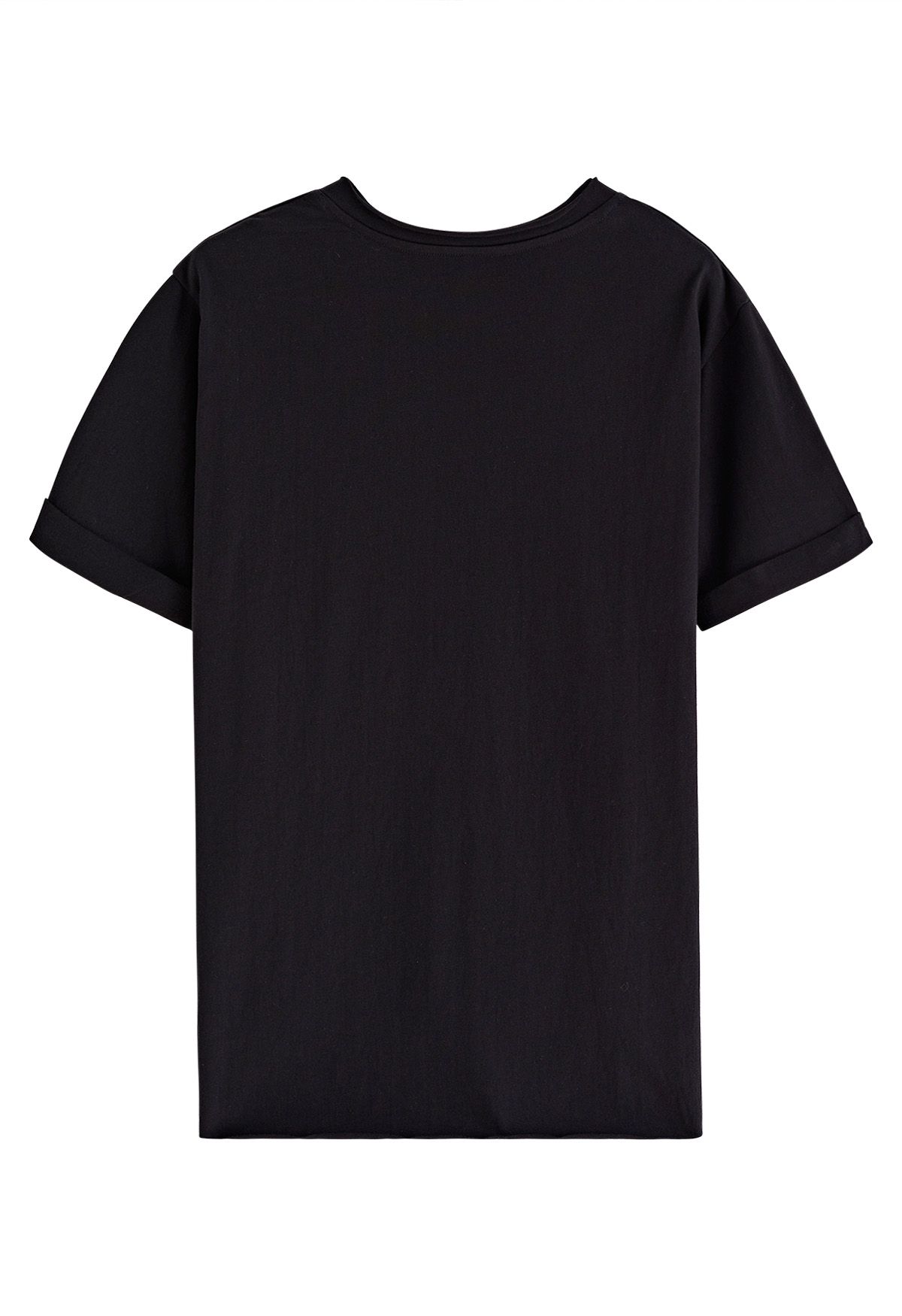 V-Neck Patch Pocket Raw-Cut T-Shirt in Black