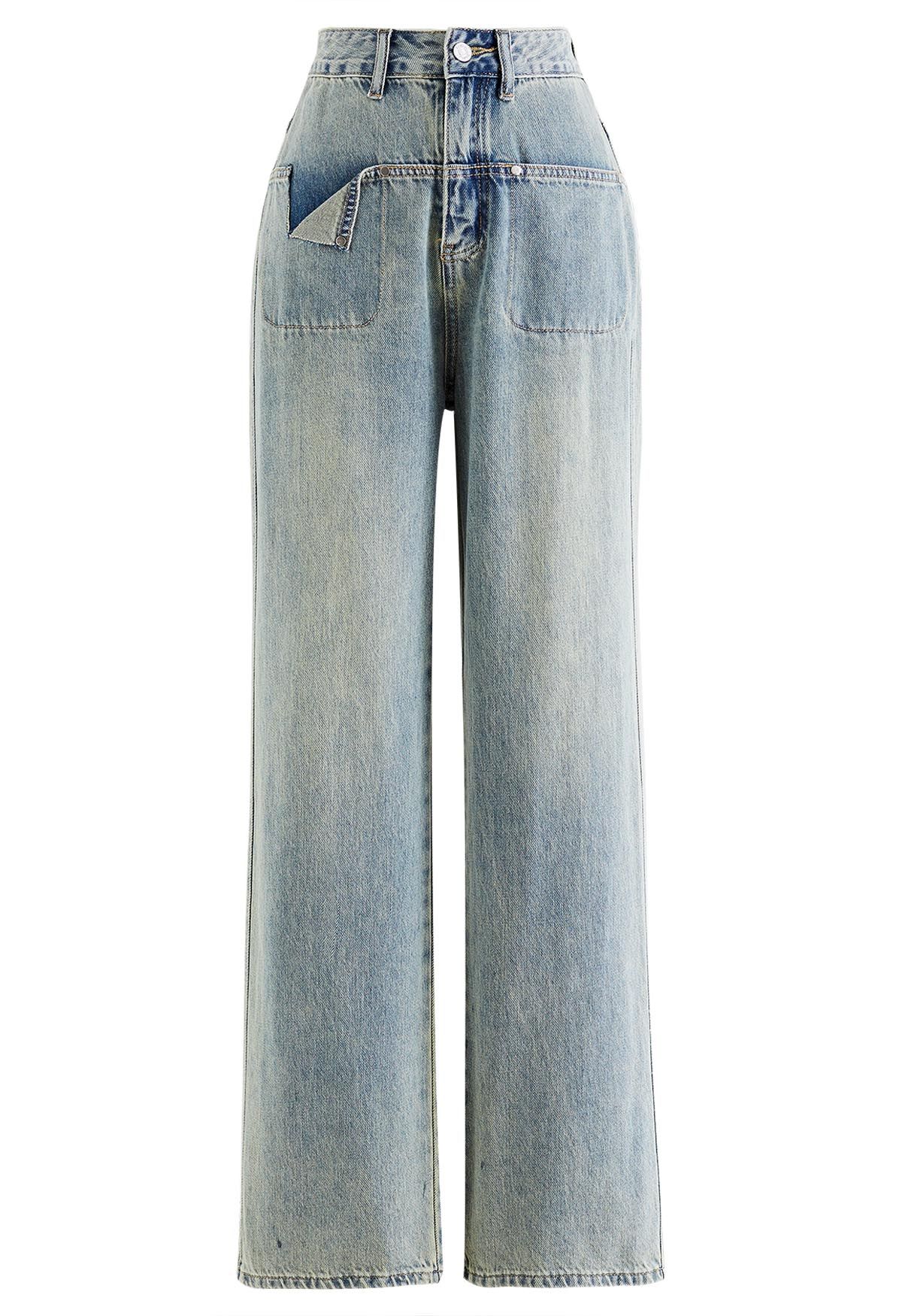 Unique Cutout Pocket Straight-Leg Jeans