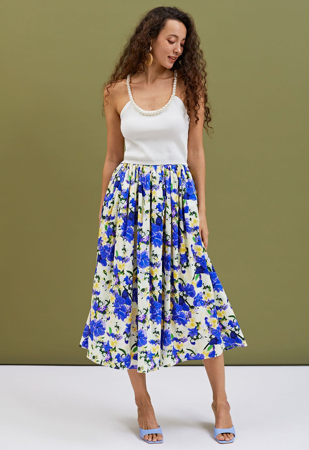 Violet Fields Side Pockets Cotton Midi Skirt