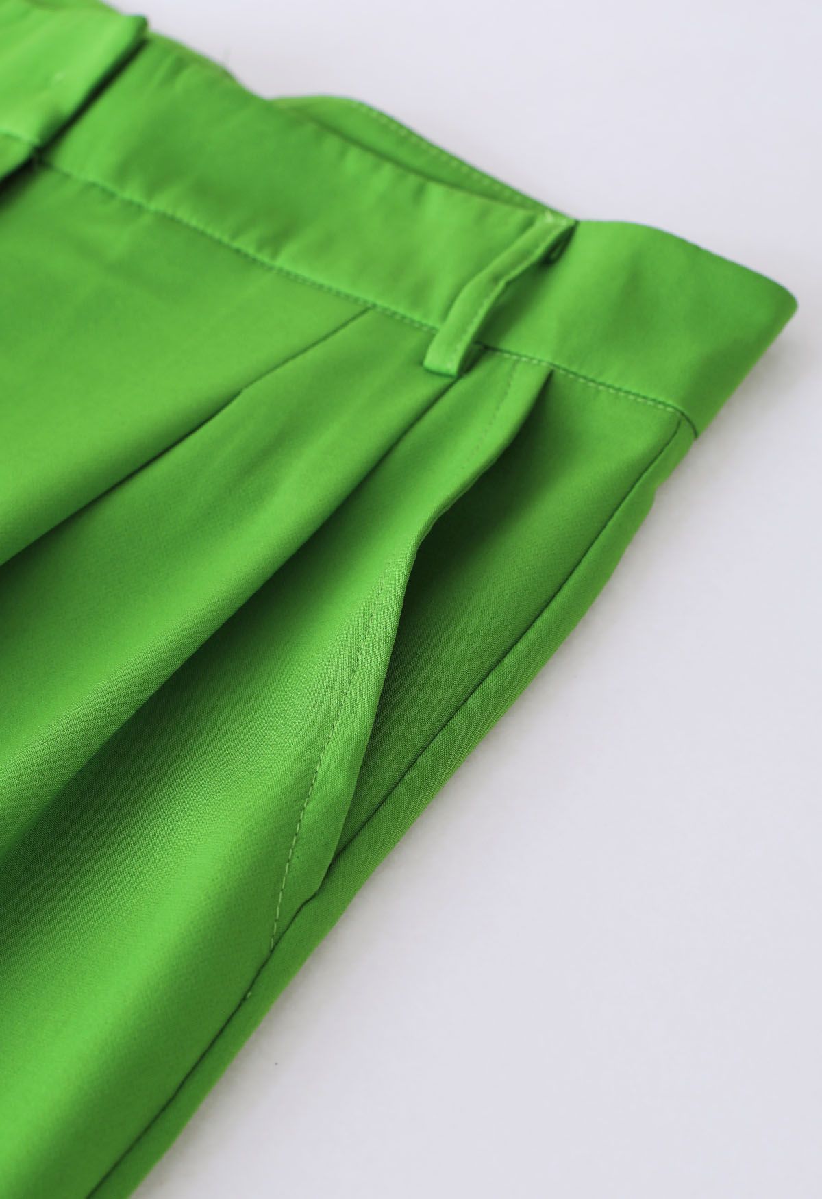 Grass Green Pleated Detail Straight-Leg Pants