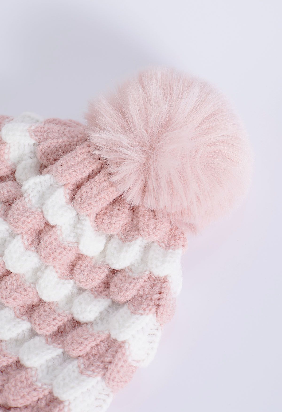 Color Block Pom-Pom Beanie Hat in Pink