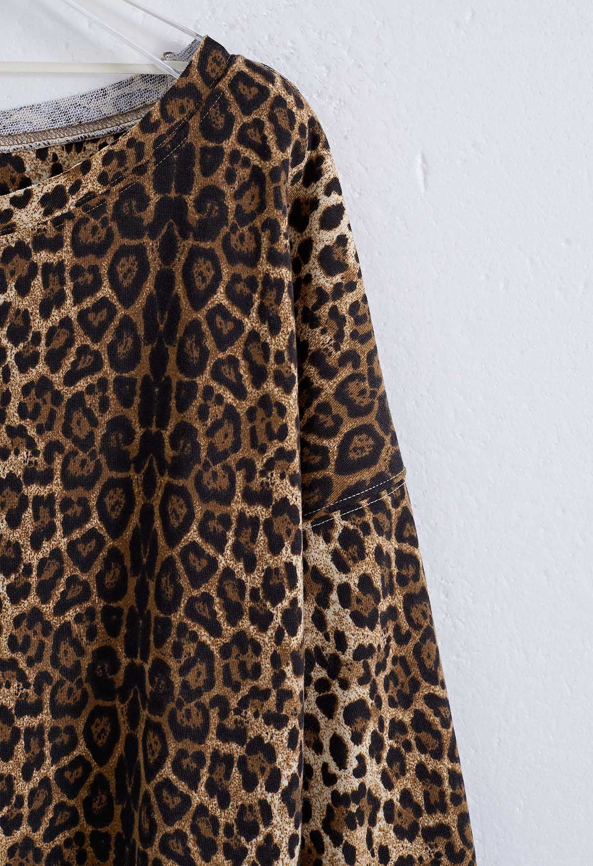 Leopard Print Boat Neck Sweatshirt
