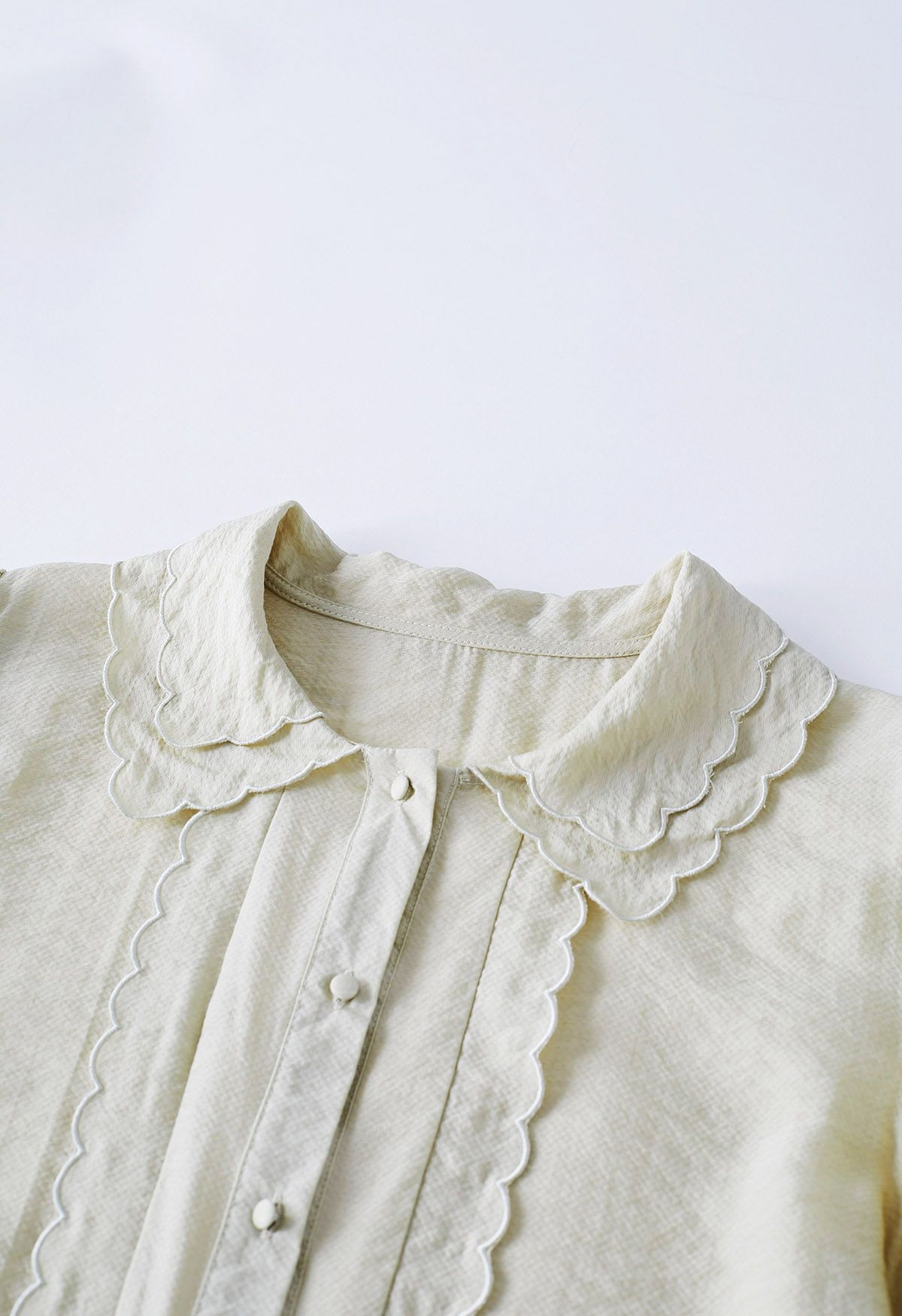 Tiered Scalloped Doll Collar Button Down Shirt in Lime