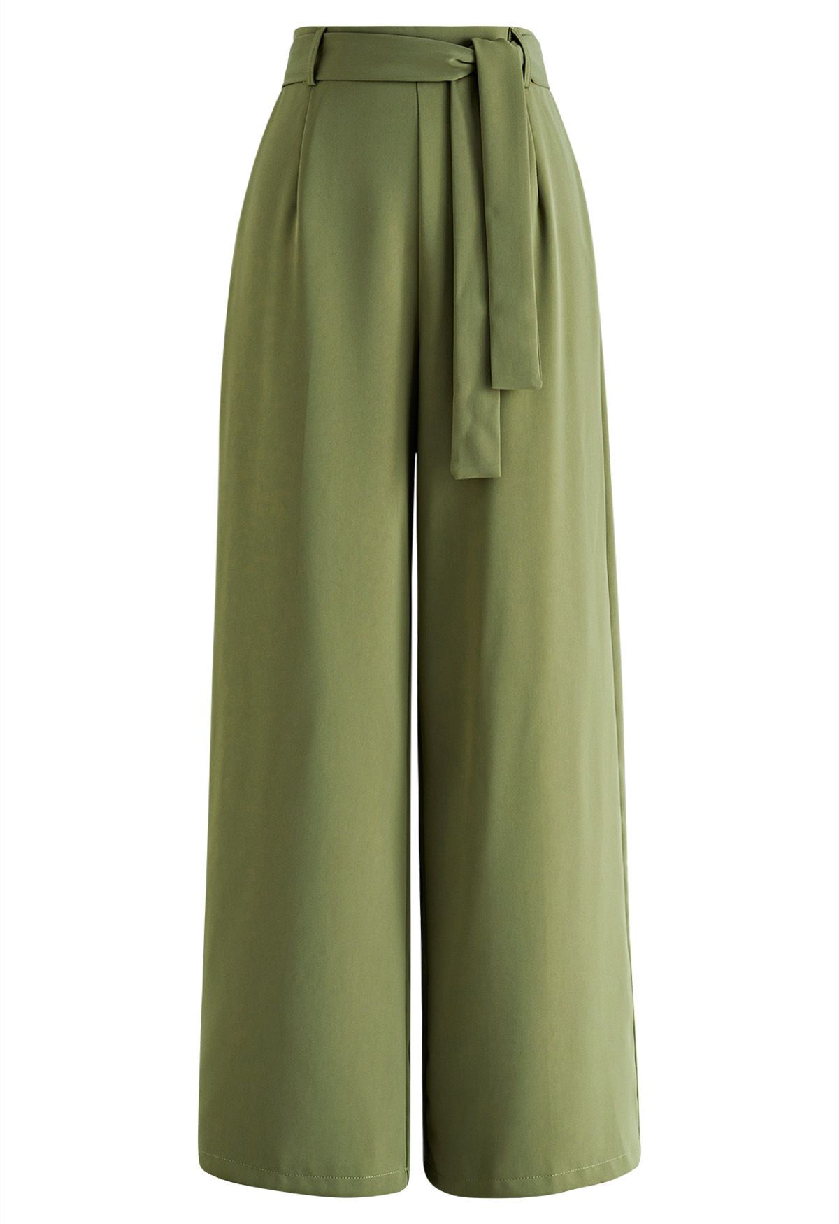 Side-Zip Belted Straight-Leg Pants in Lime