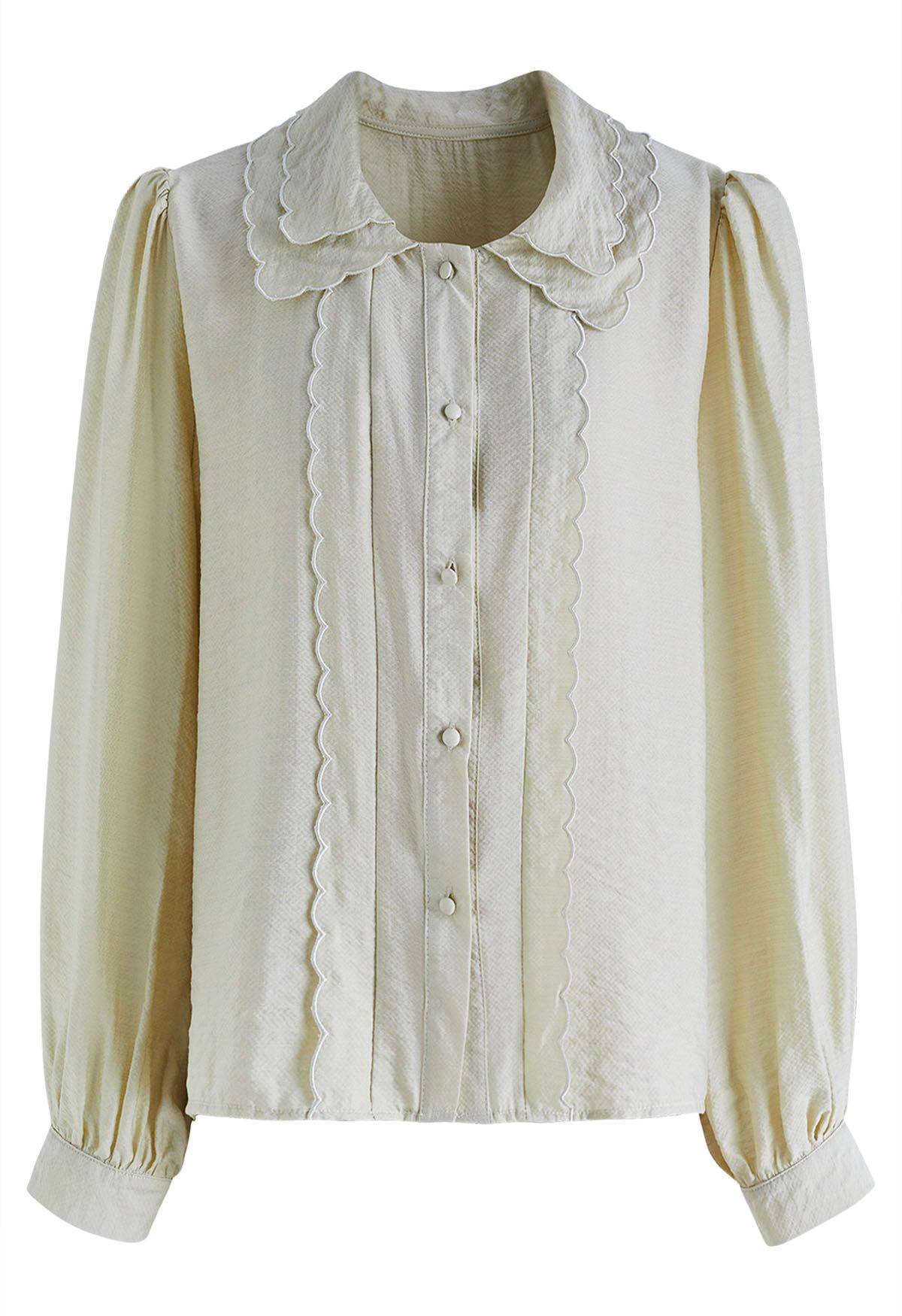 Tiered Scalloped Doll Collar Button Down Shirt in Lime