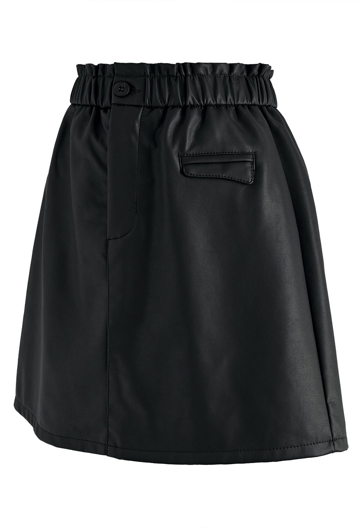 Elastic Waist Faux Leather Mini Skirt in Black