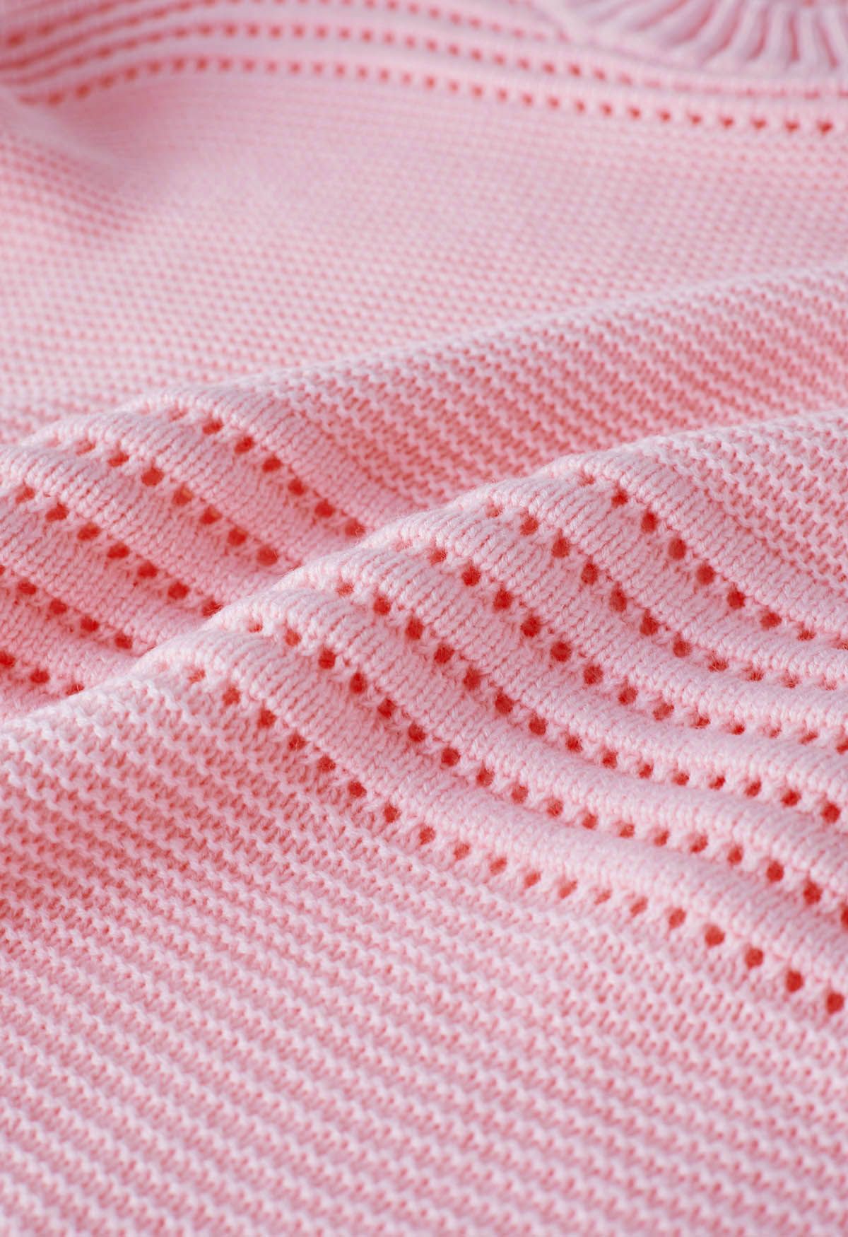 Stripe Embossed Openwork Knit Sweater in Pink