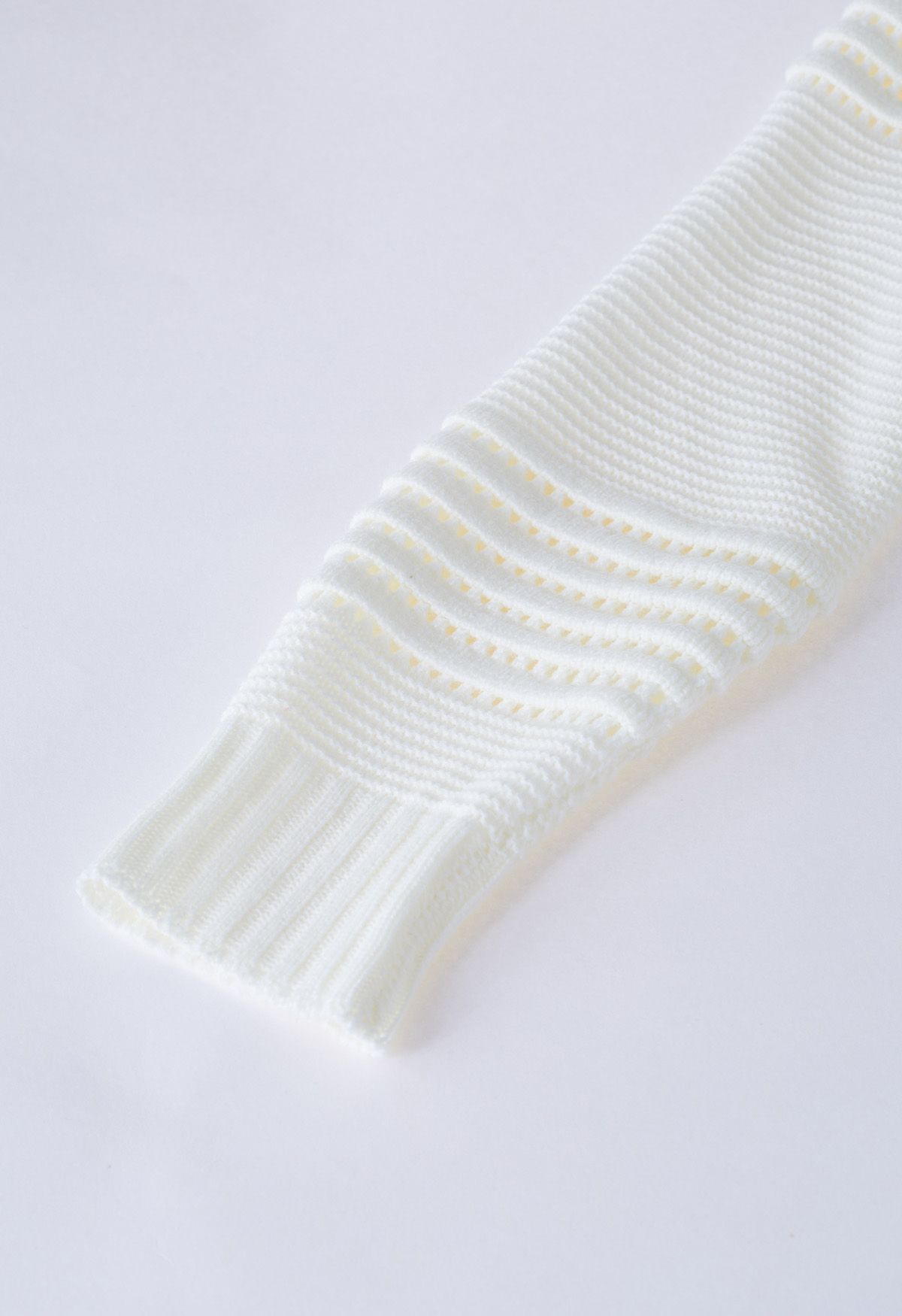 Stripe Embossed Openwork Knit Sweater in White