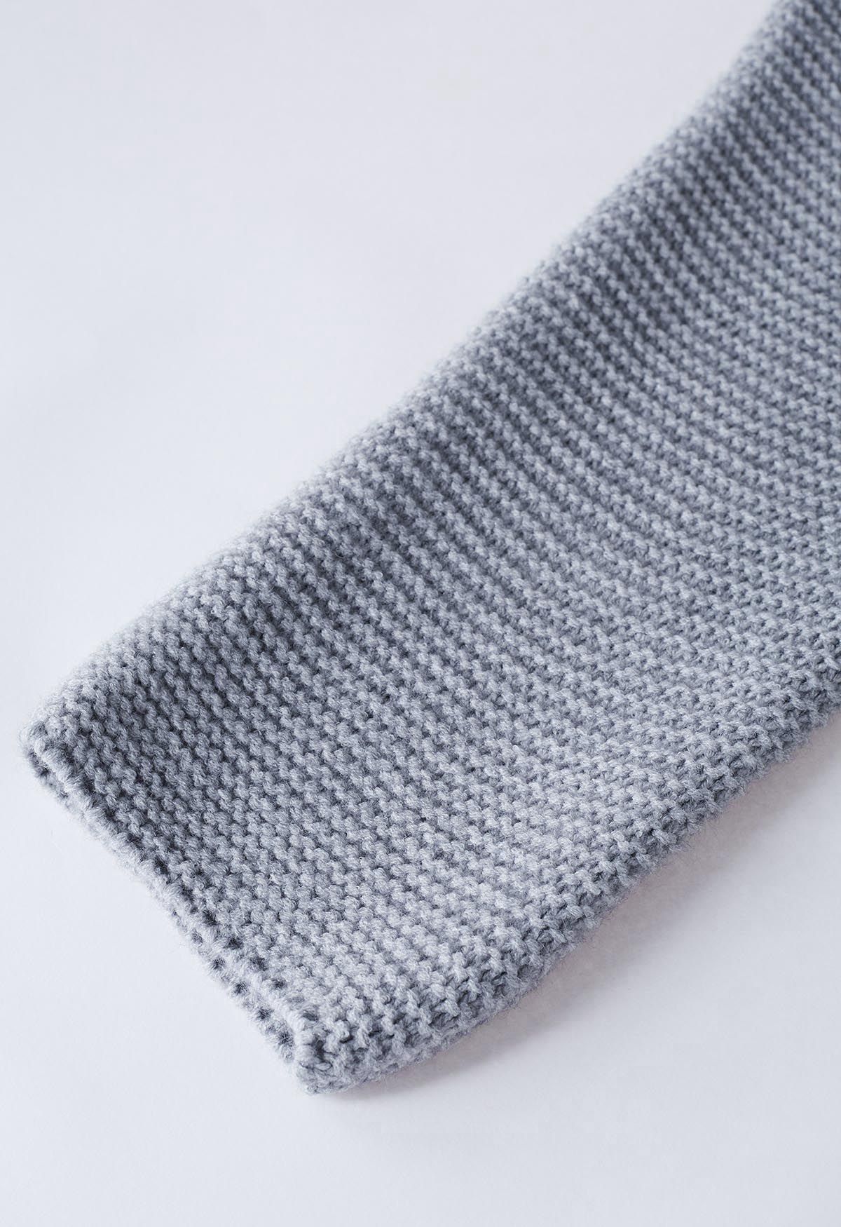 Collared Self-Tie Wrap Waffle Knit Cardigan in Grey