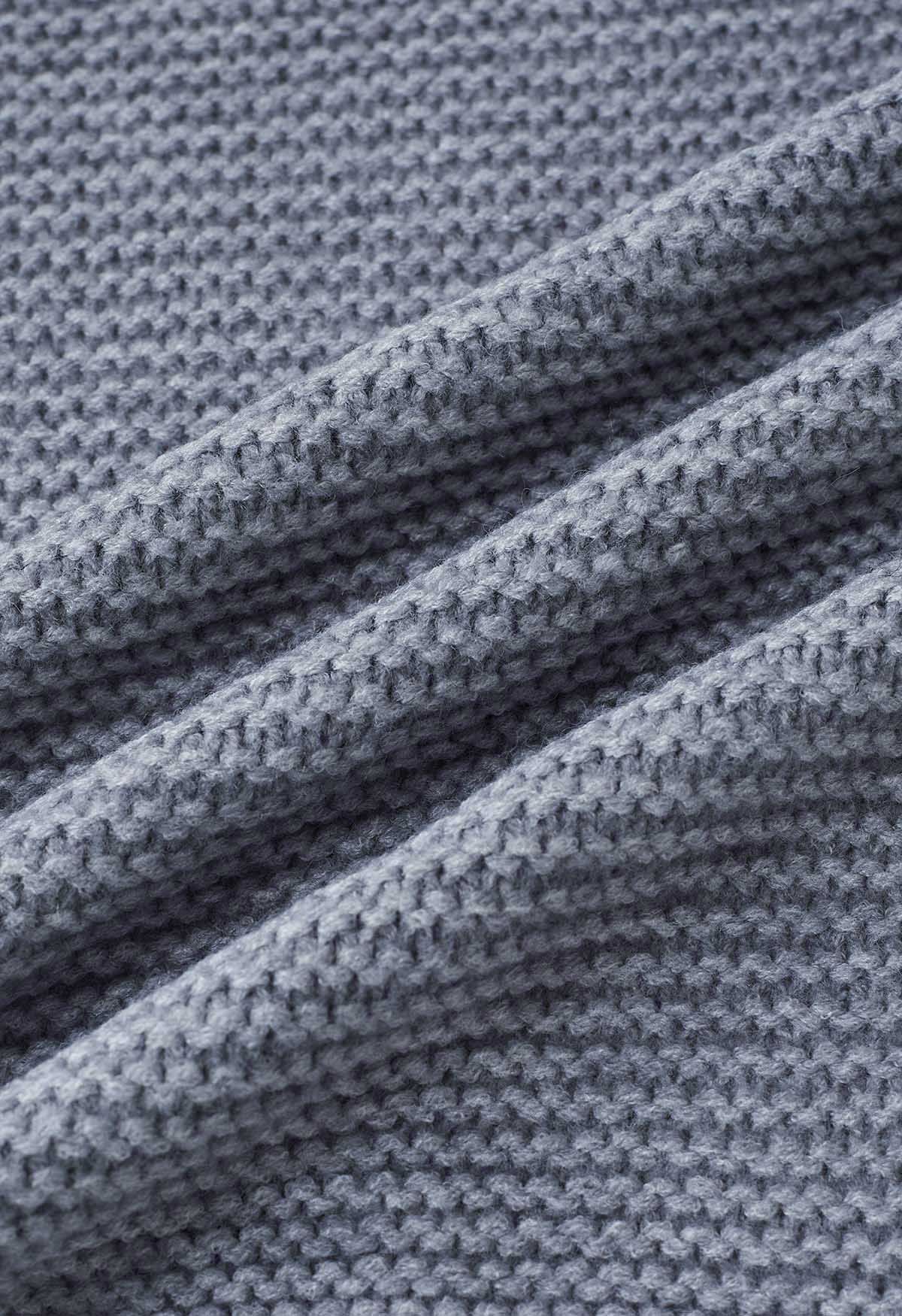Collared Self-Tie Wrap Waffle Knit Cardigan in Grey