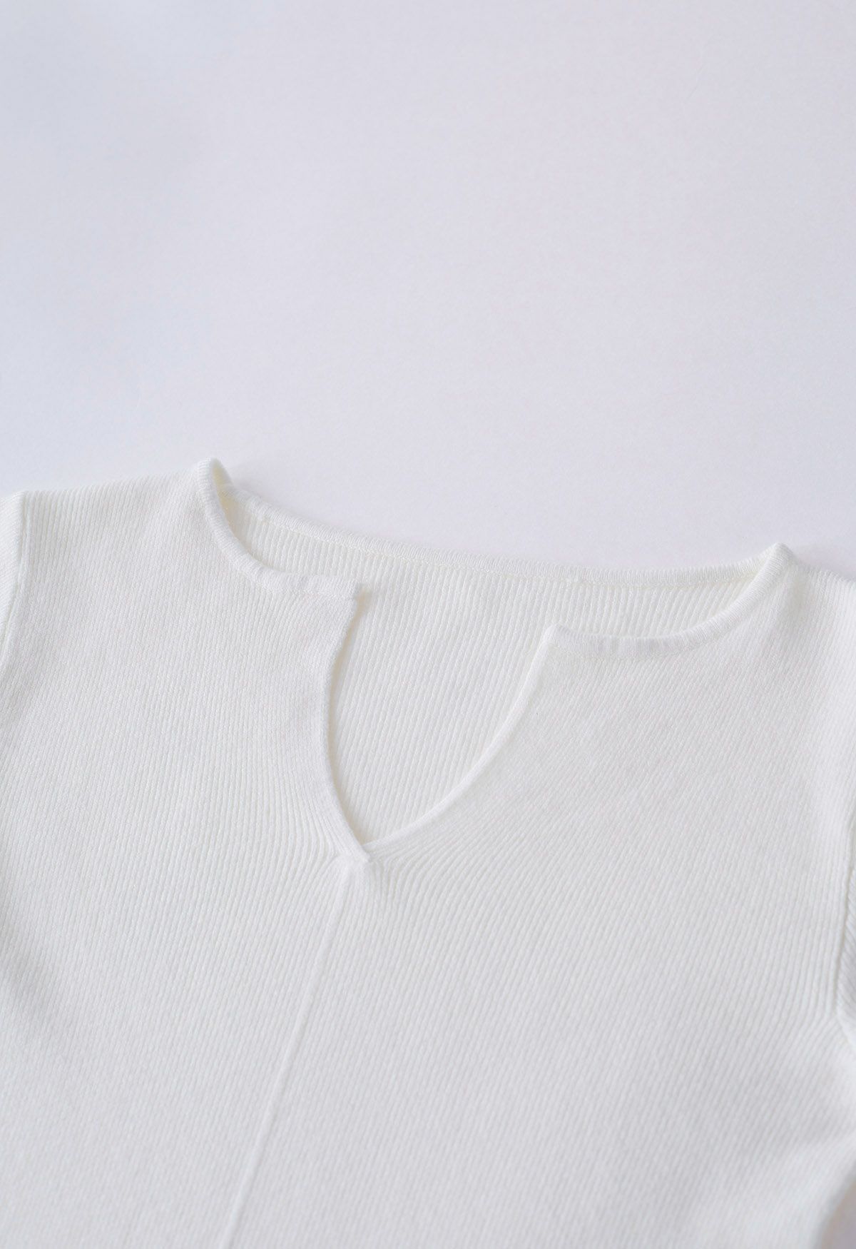 Notch Neckline Fitted Knit Top in Ivory