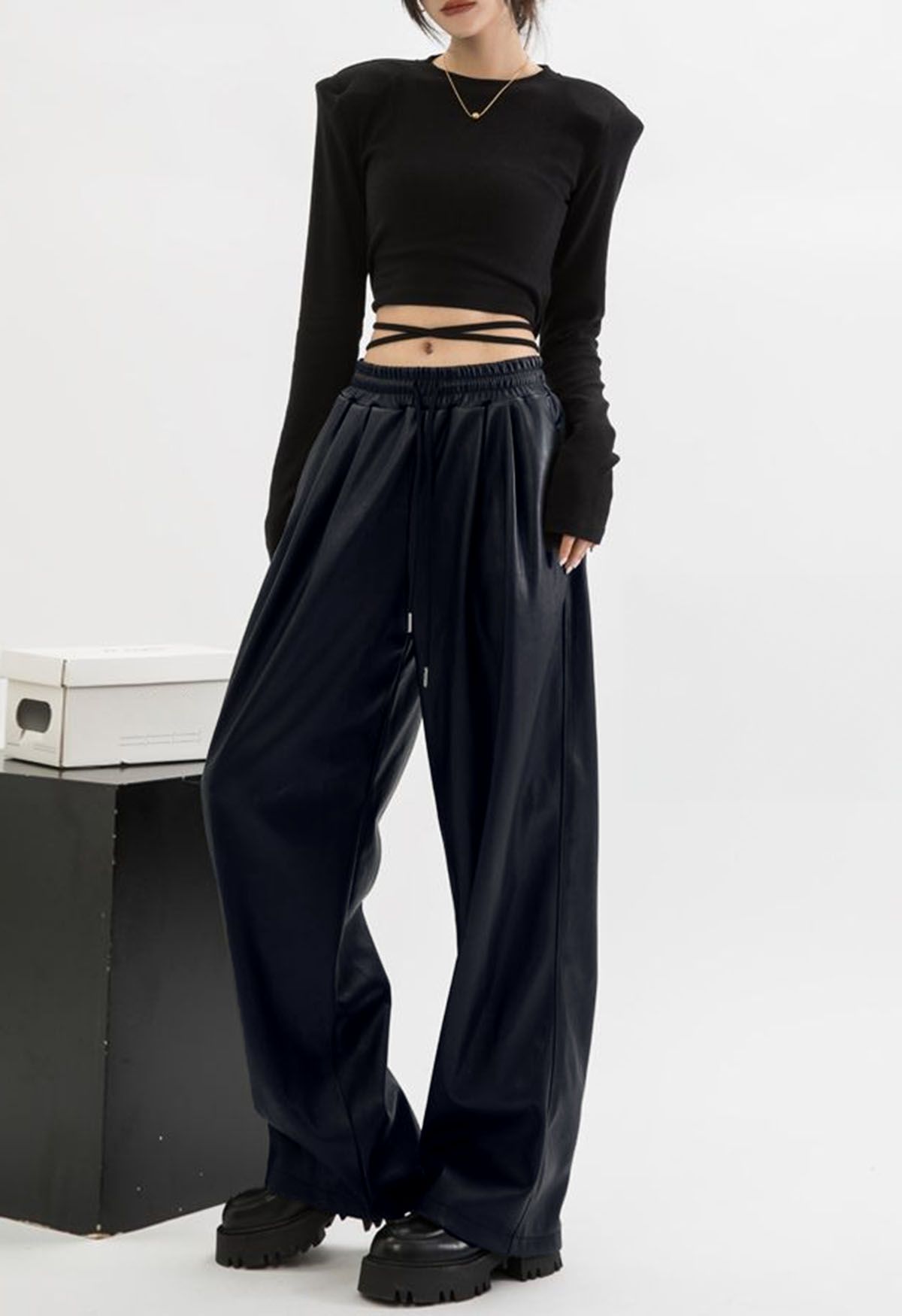 Faux Leather Straight-Leg Pants