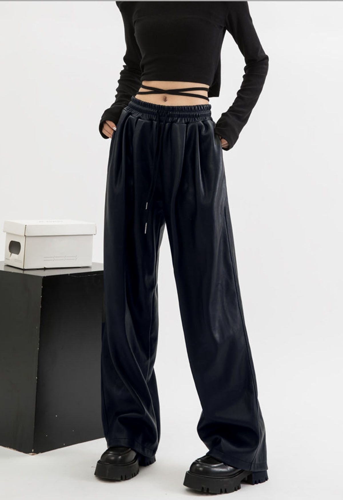 Faux Leather Straight-Leg Pants