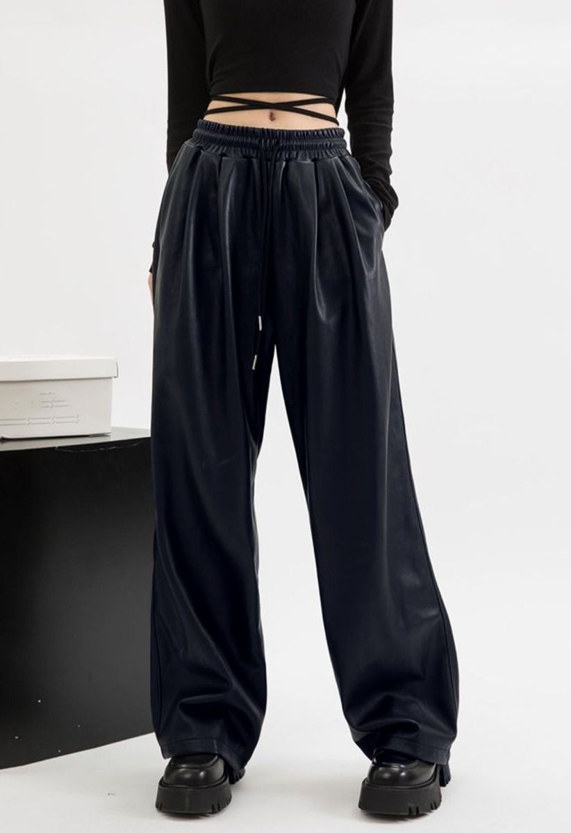 Faux Leather Straight-Leg Pants