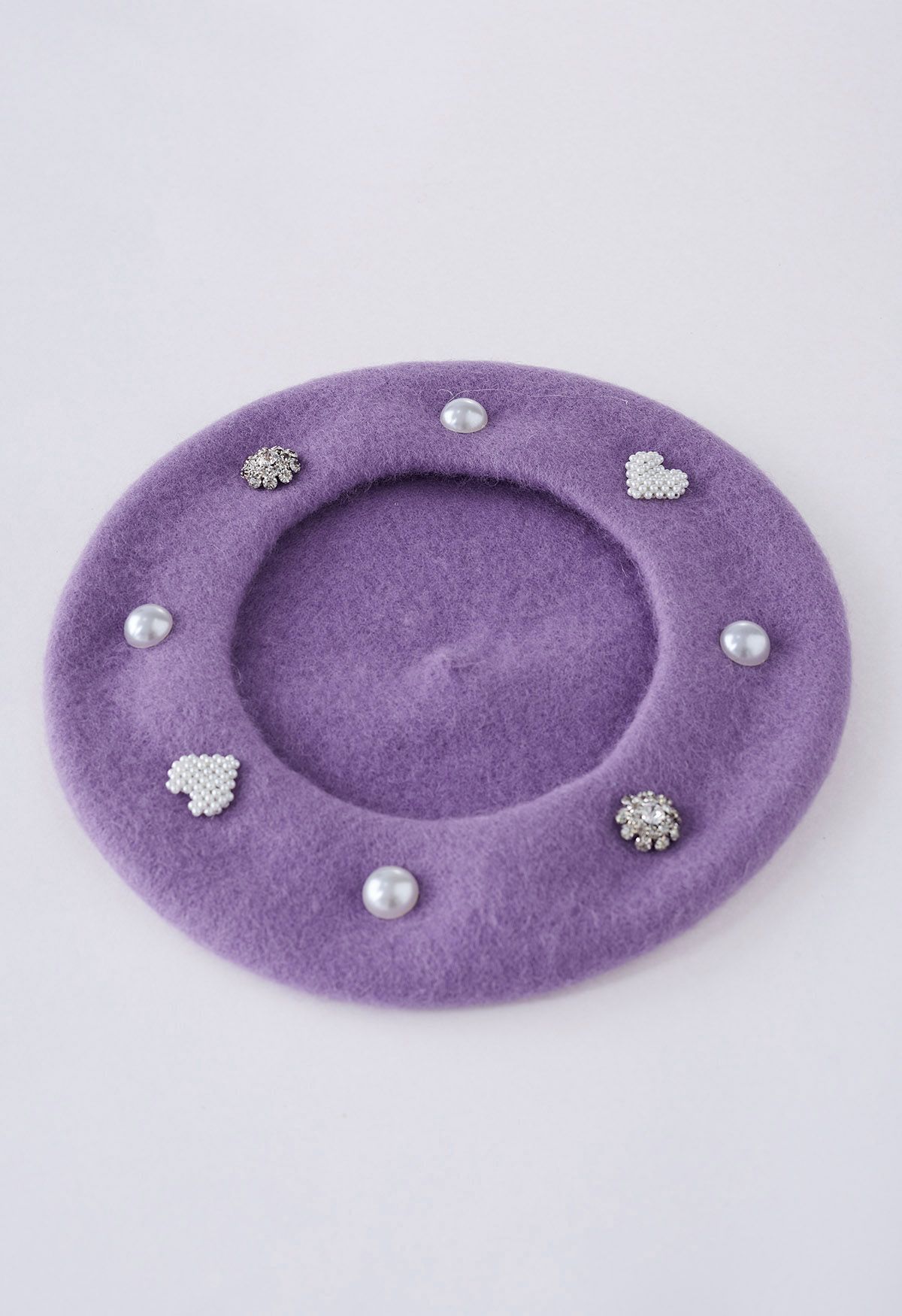 Rhinestone Decor Pearly Beret in Lilac