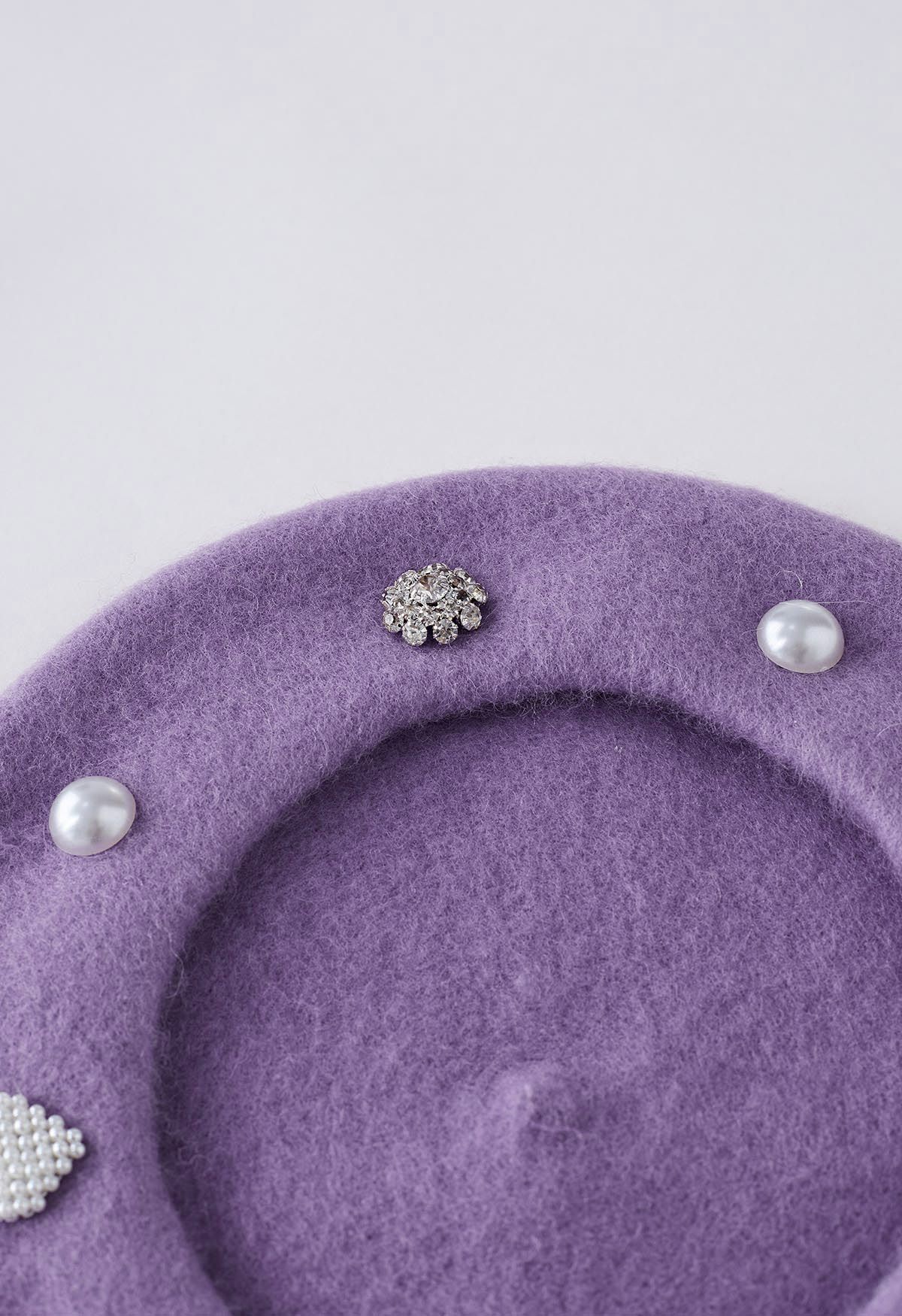 Rhinestone Decor Pearly Beret in Lilac