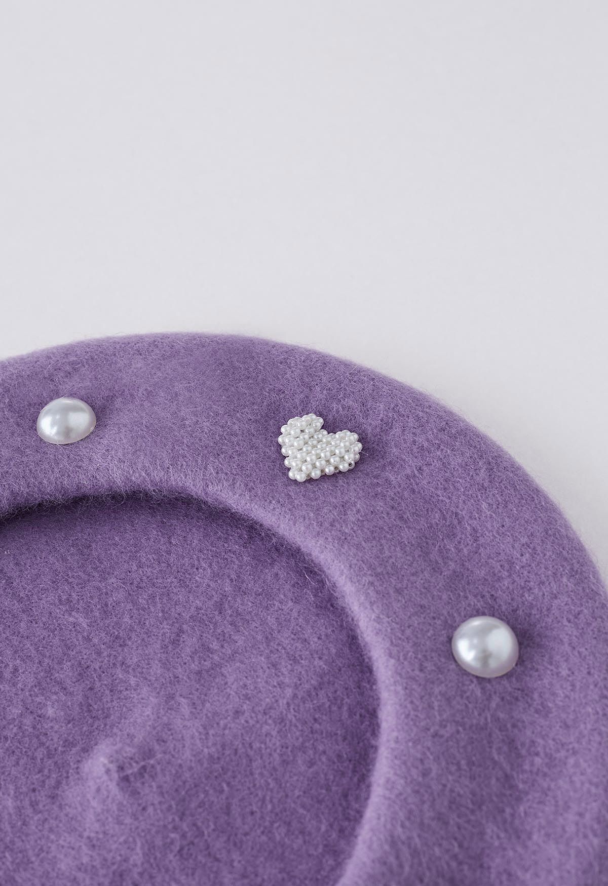 Rhinestone Decor Pearly Beret in Lilac