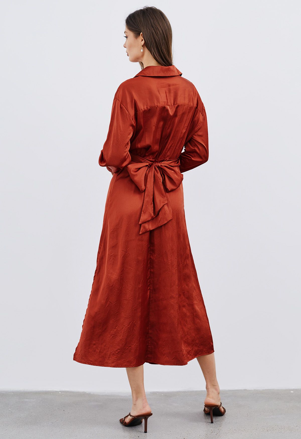 Texture Satin Tie Back Shirt Dress In Orange Retro Indie And Unique