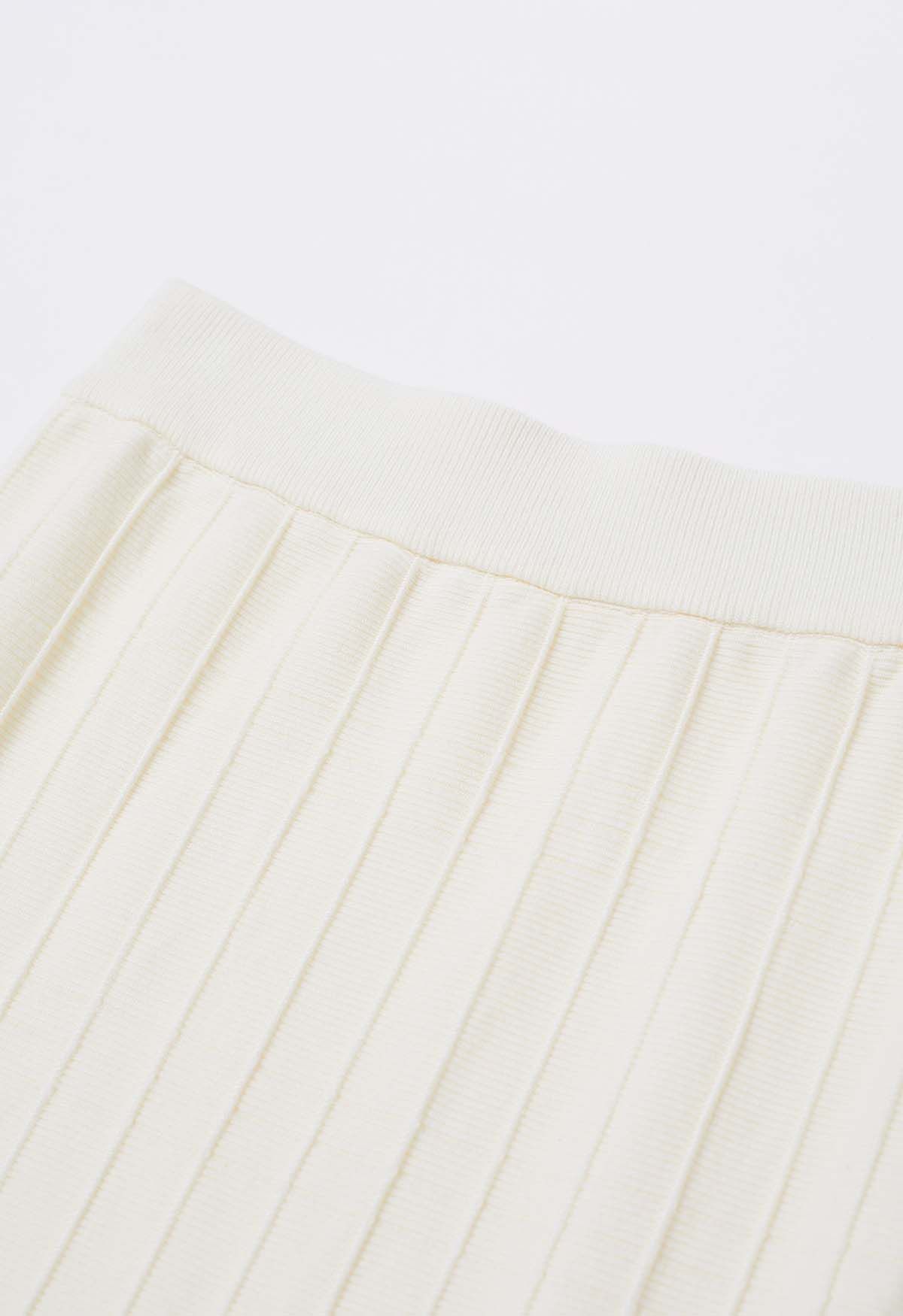 Seam Line Knit Mermaid Skirt in Cream