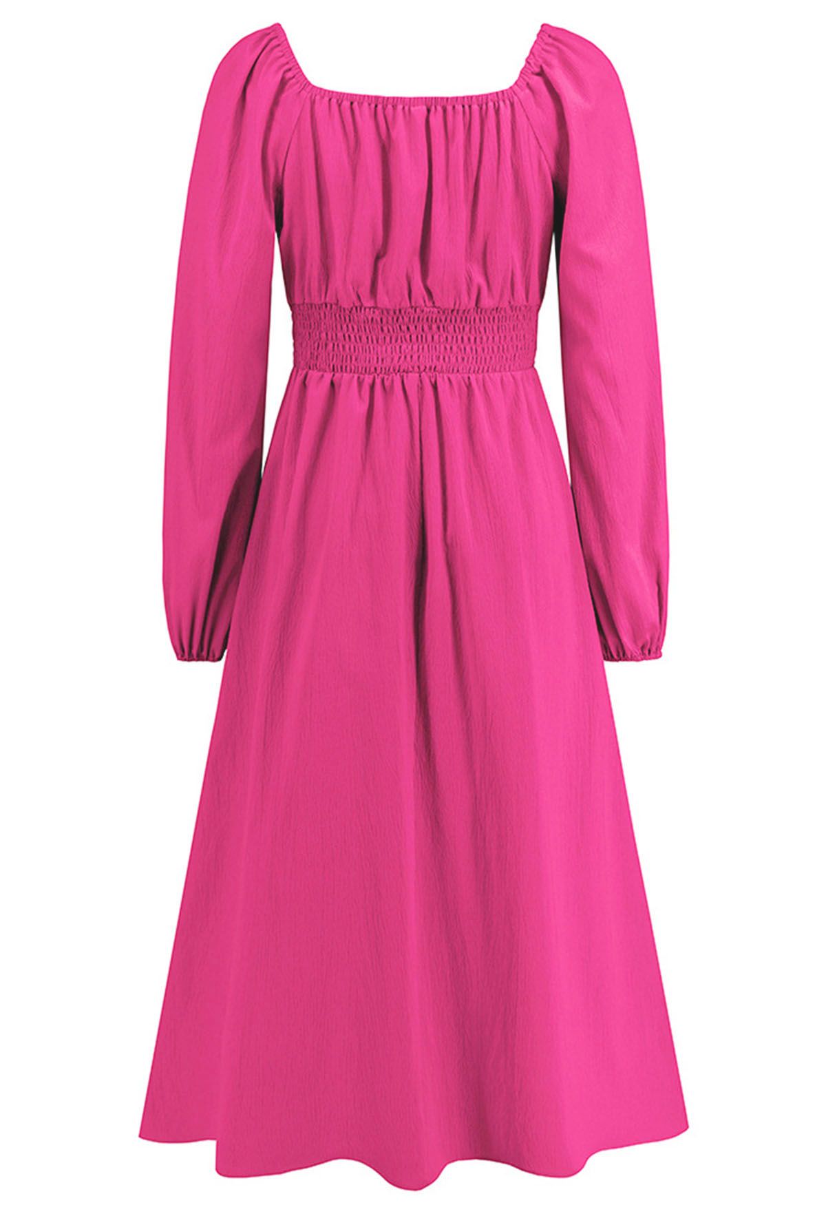 Sweetheart Neck Tie Front Midi Dress in Magenta