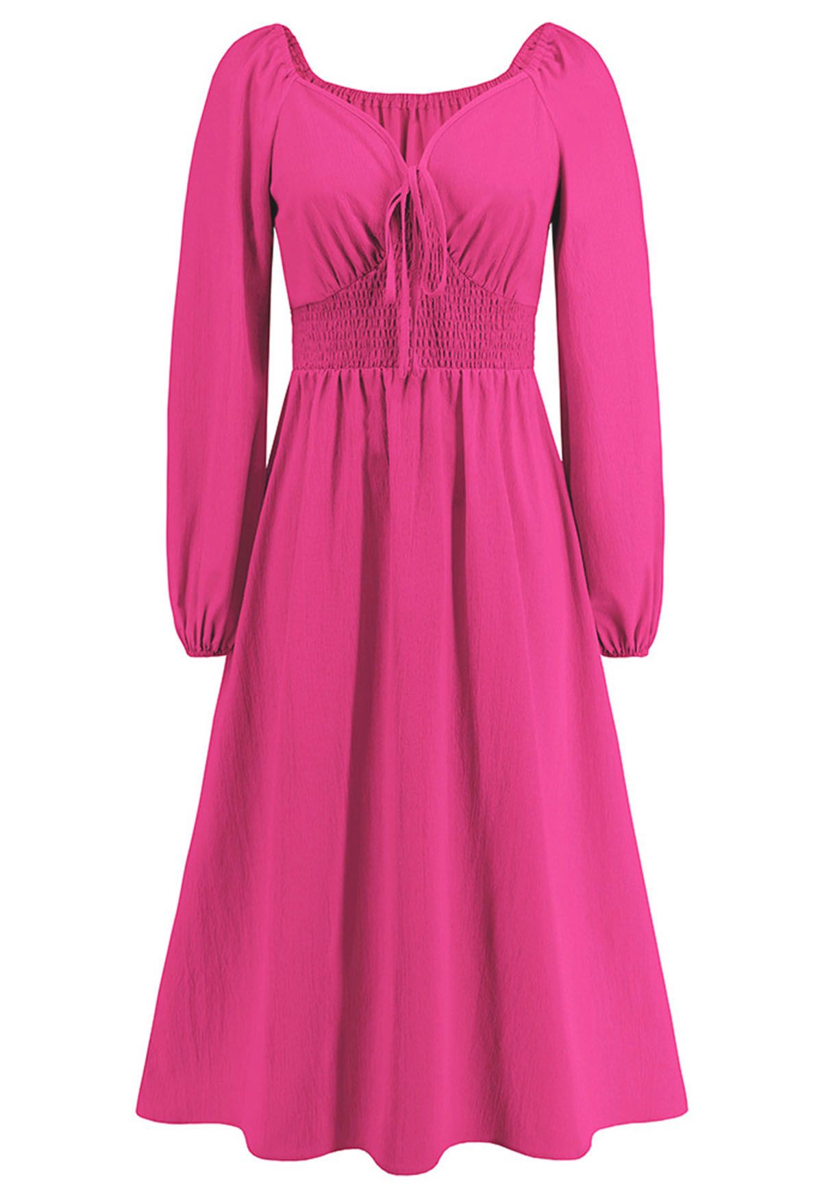 Sweetheart Neck Tie Front Midi Dress in Magenta