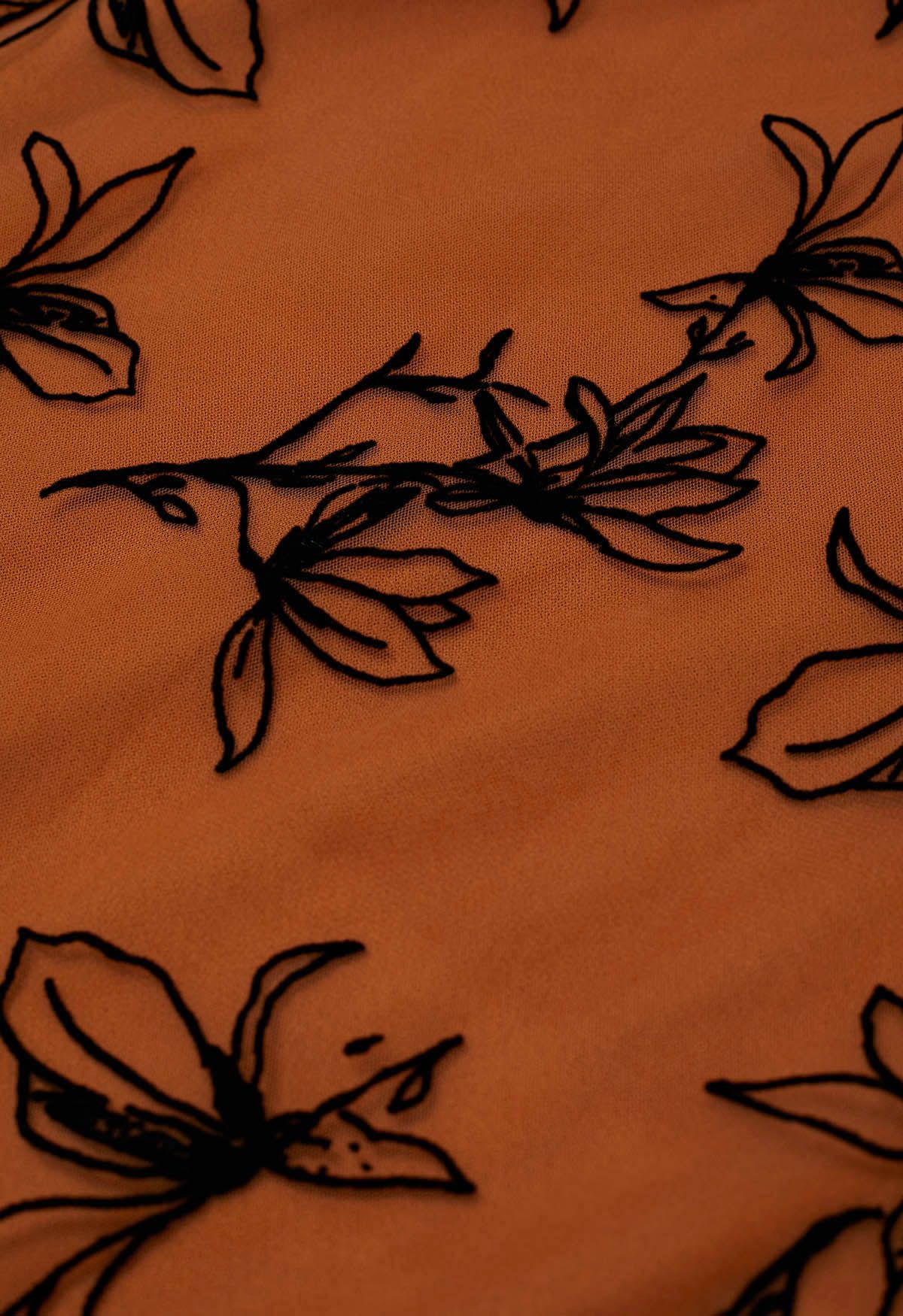 Velvet Magnolia Double-Layered Mesh Maxi Skirt in Orange