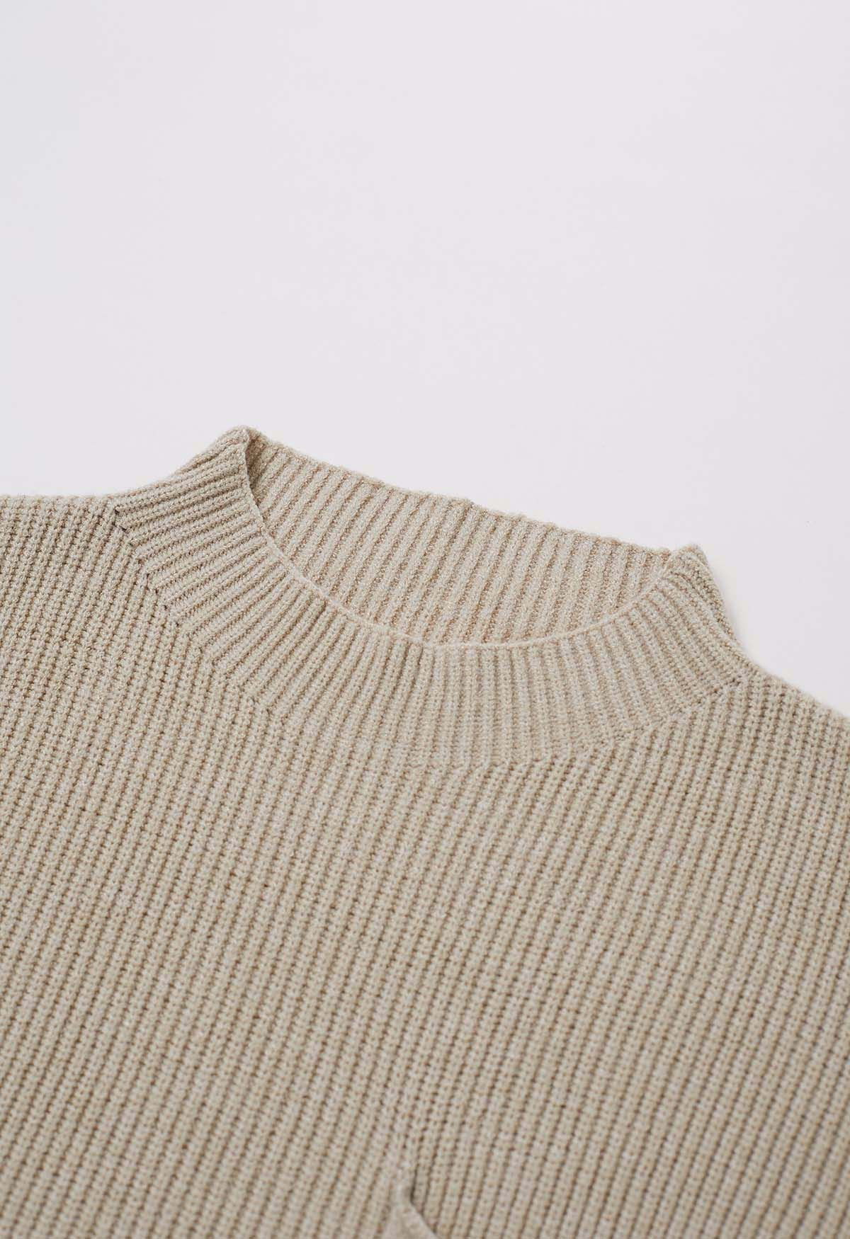 Patch Pocket Ribbed Knit Sweater in Sand