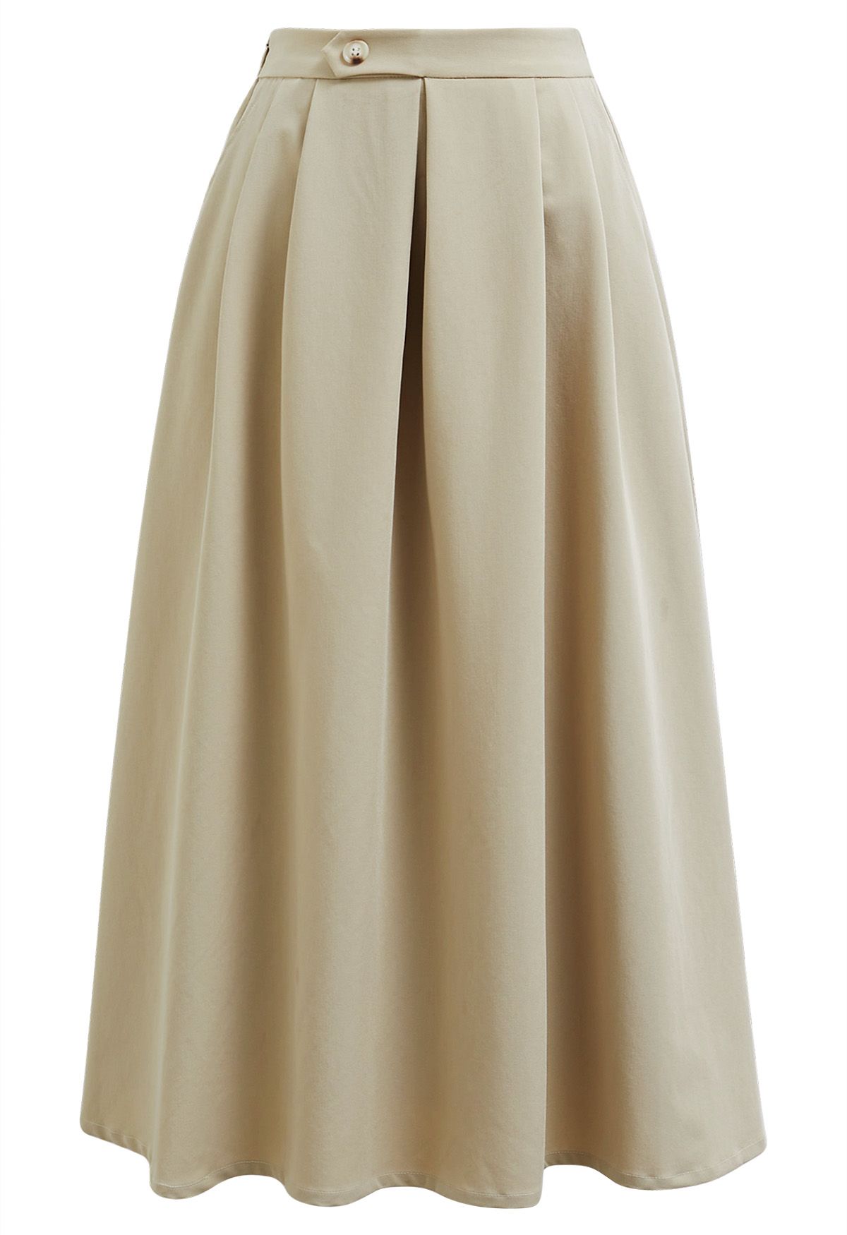 Button Decorated Pleated A-Line Skirt in Light Khaki