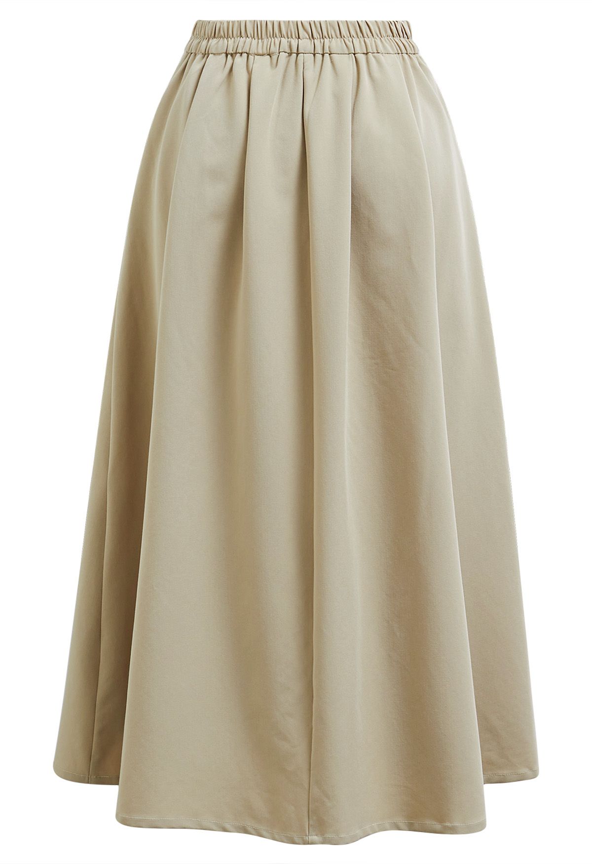 Button Decorated Pleated A-Line Skirt in Light Khaki