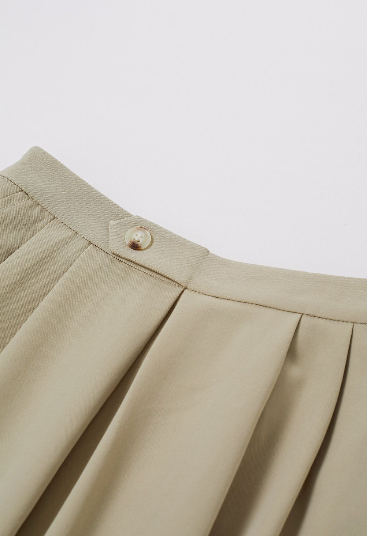 Button Decorated Pleated A-Line Skirt in Light Khaki