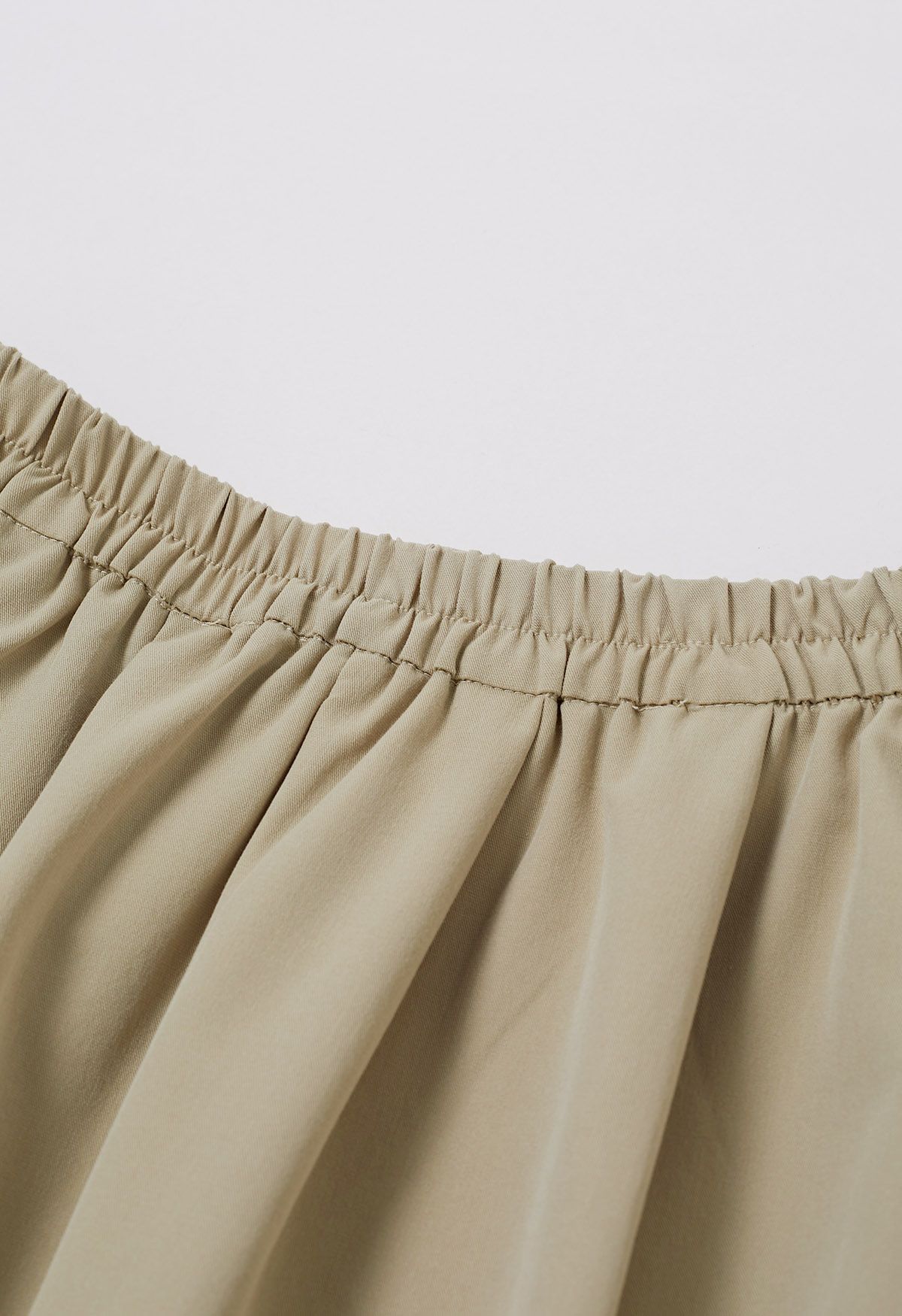 Button Decorated Pleated A-Line Skirt in Light Khaki