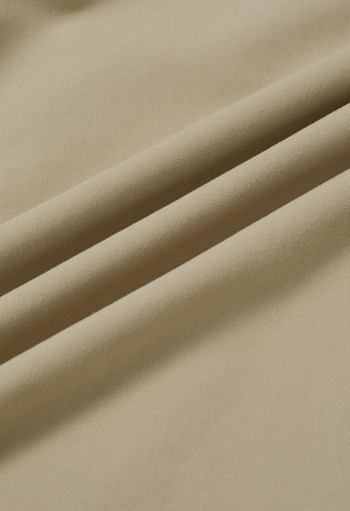 Button Decorated Pleated A-Line Skirt in Light Khaki