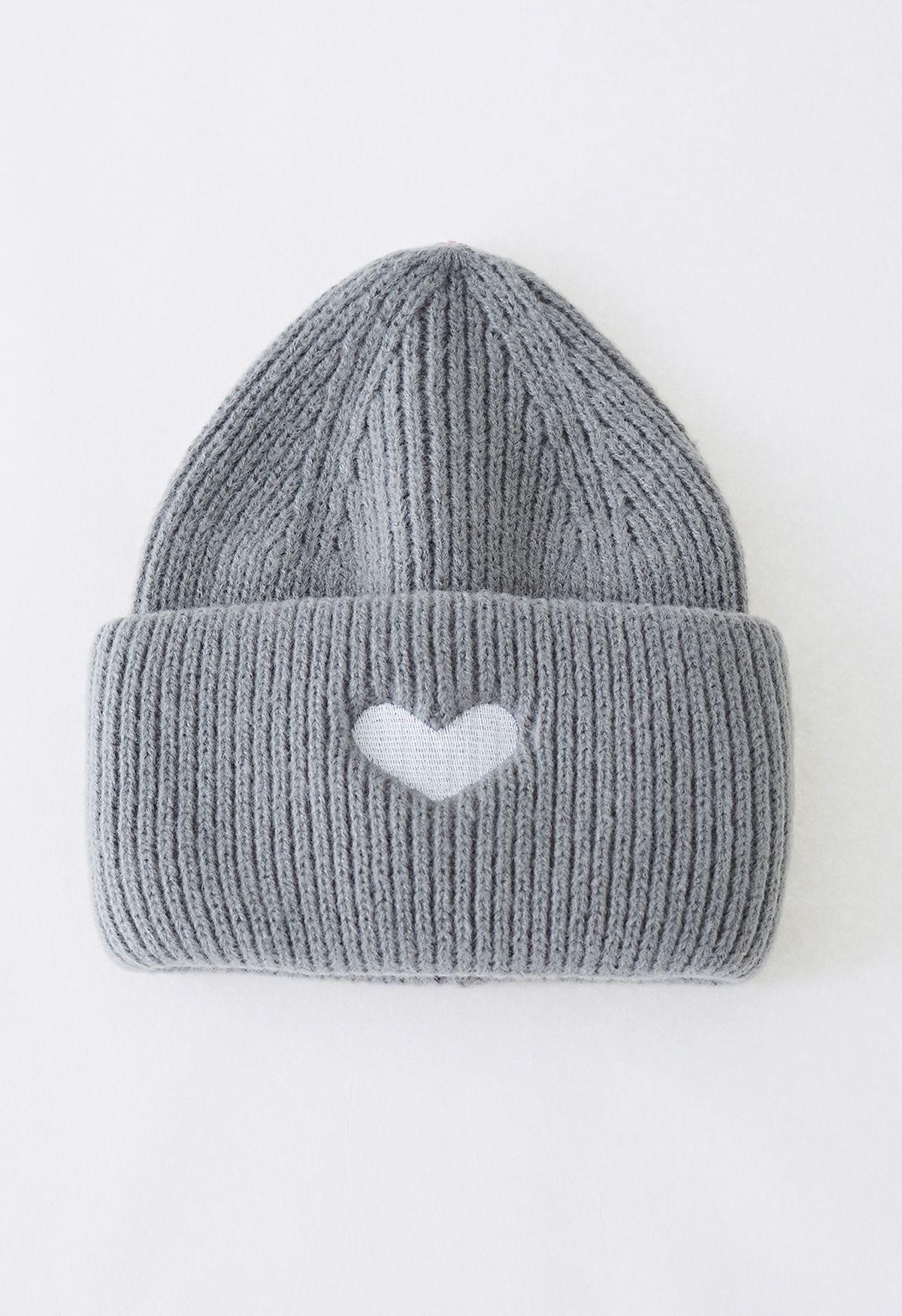 Heart Patch Folded Beanie Hat in Grey
