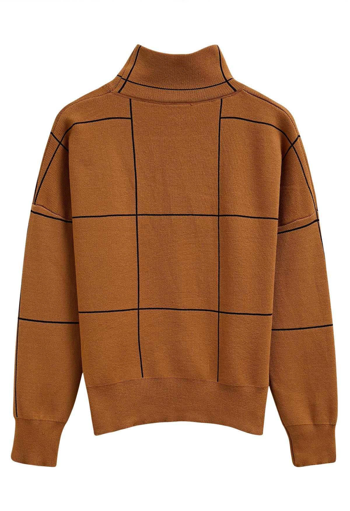 Grid Turtleneck Sweater in Pumpkin