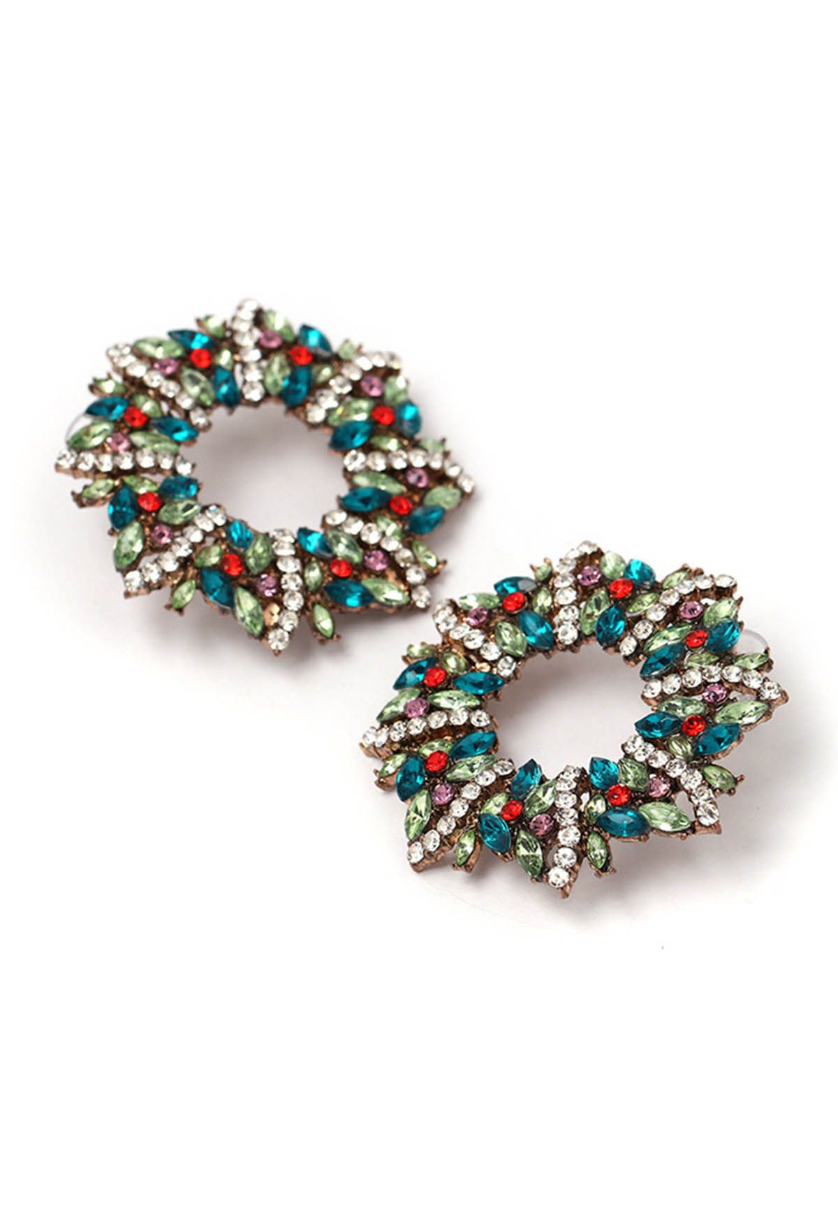 Green Wreath Rhinestone Earrings